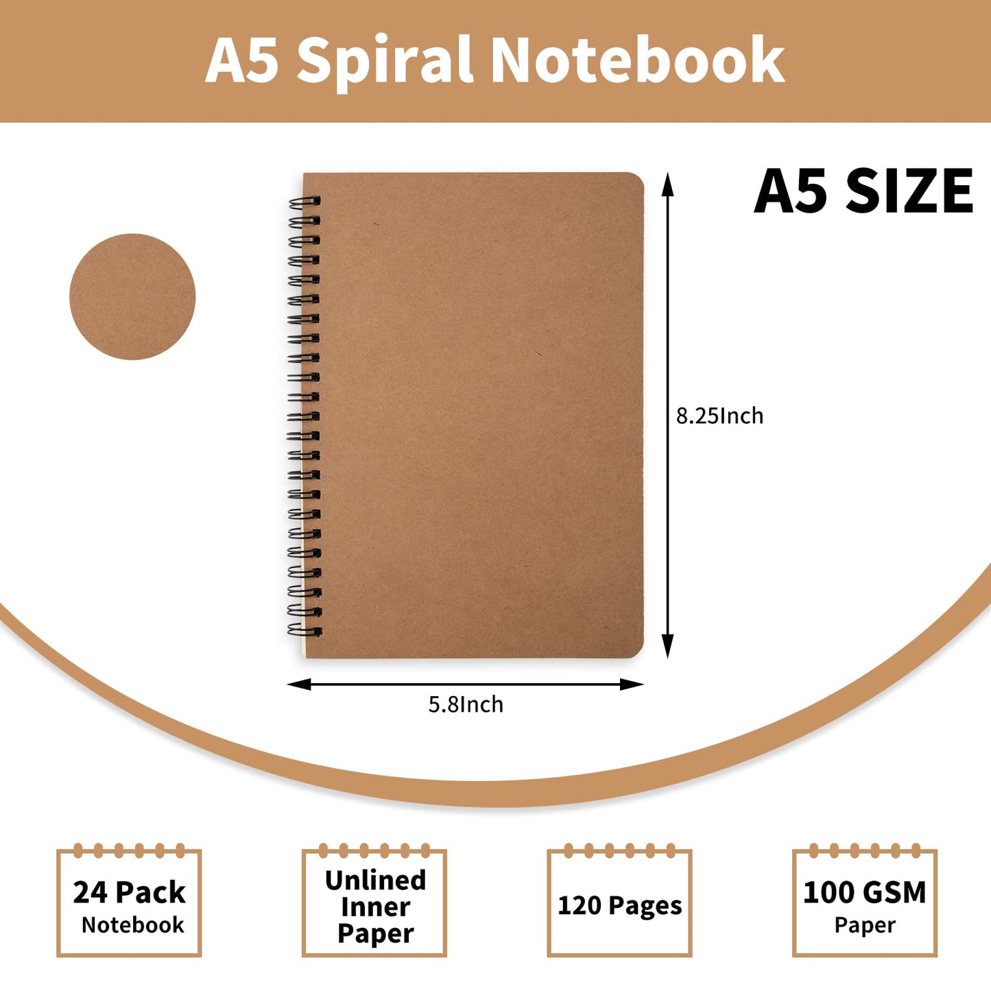 Principal Lines 24 Pack A5 Spiral Notebook,Soft Cover,Blank Sketch,Wire-Bound Journal Notebook,120 Pages, Unlined Paper Diary Notebook for Office, Business, School Supplies