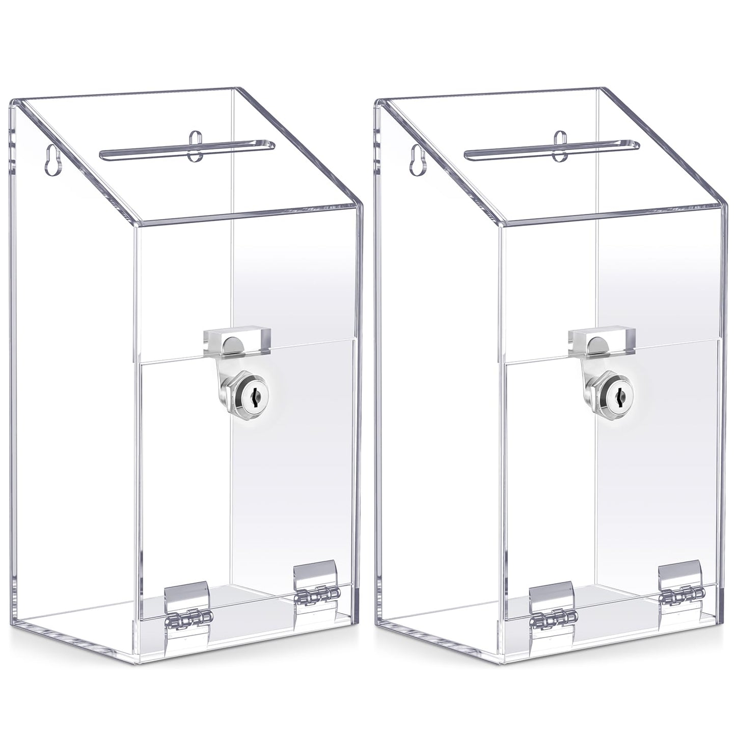 Juexica 2 Pcs Clear Acrylic Donation Box with Lock and Slot, Wall Mountable Suggestion Box, Ballot Case, Raffle Ticket Boxes for Office, School, Church, Voting & Fundraising