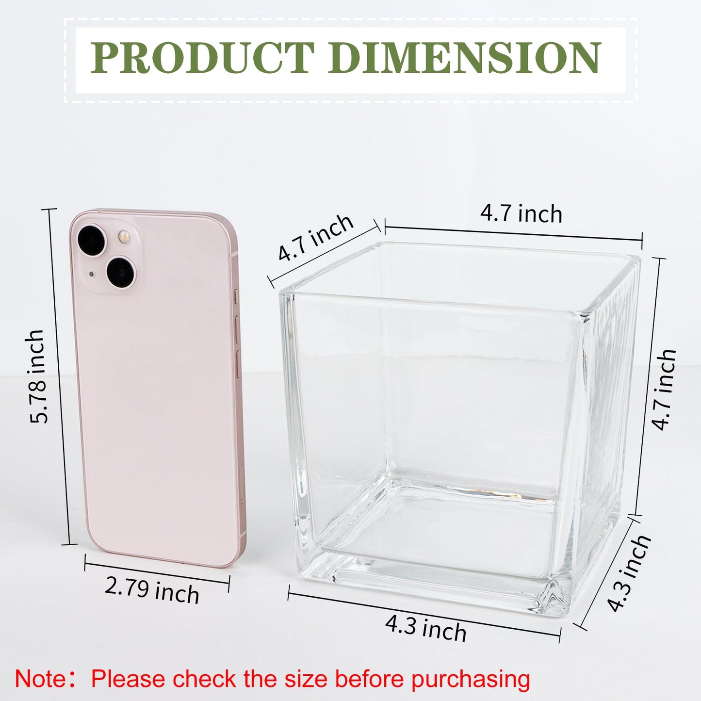 Comrzor Set of 6 Square Glass Vases 5" x5" x 5", Clear Flower Vases for Centerpieces, Candle Holder for Wedding Party Events, Home Décor