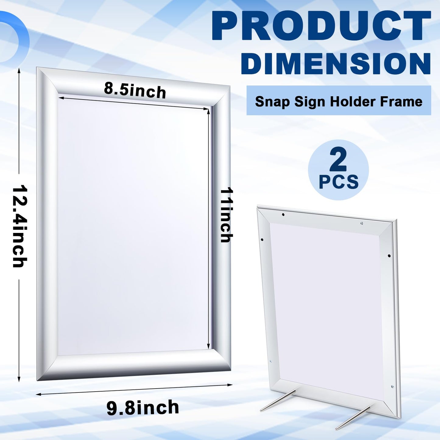 Blulu 2 Pcs Silver, 8.5 x 11 Inch, Front Load Easy Open Snap Frame Poster/picture Frame, Snap Open Sign Holder, Wall Mount or Tabletop