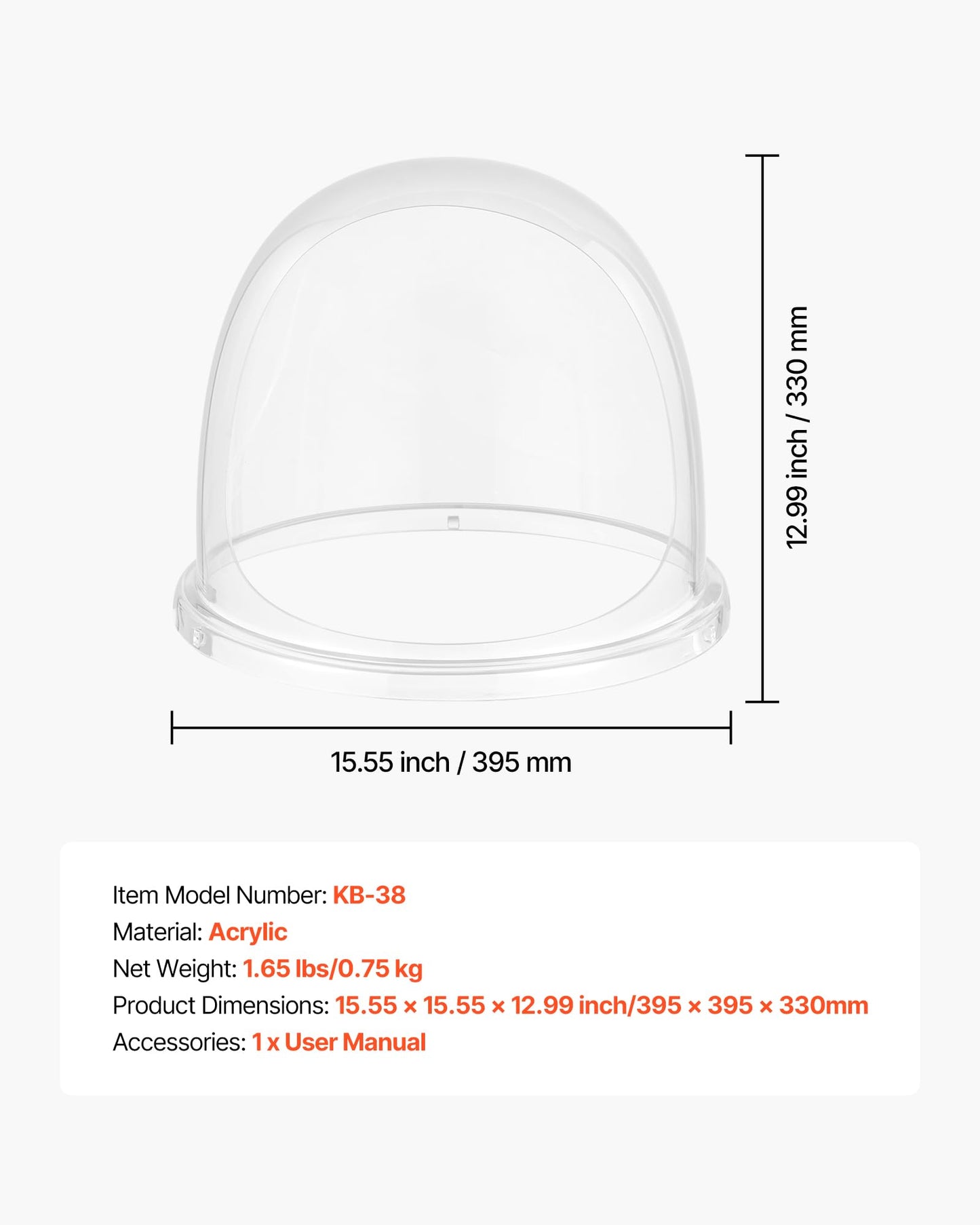 VEVOR 16 Inch Cotton Candy Machine Cover, Transparent Acrylic Dome Bubble Shield Compatible with 15inch Commercial Cotton Candy Floss Maker Bowl for Party, Shops, Bottom Groove Design