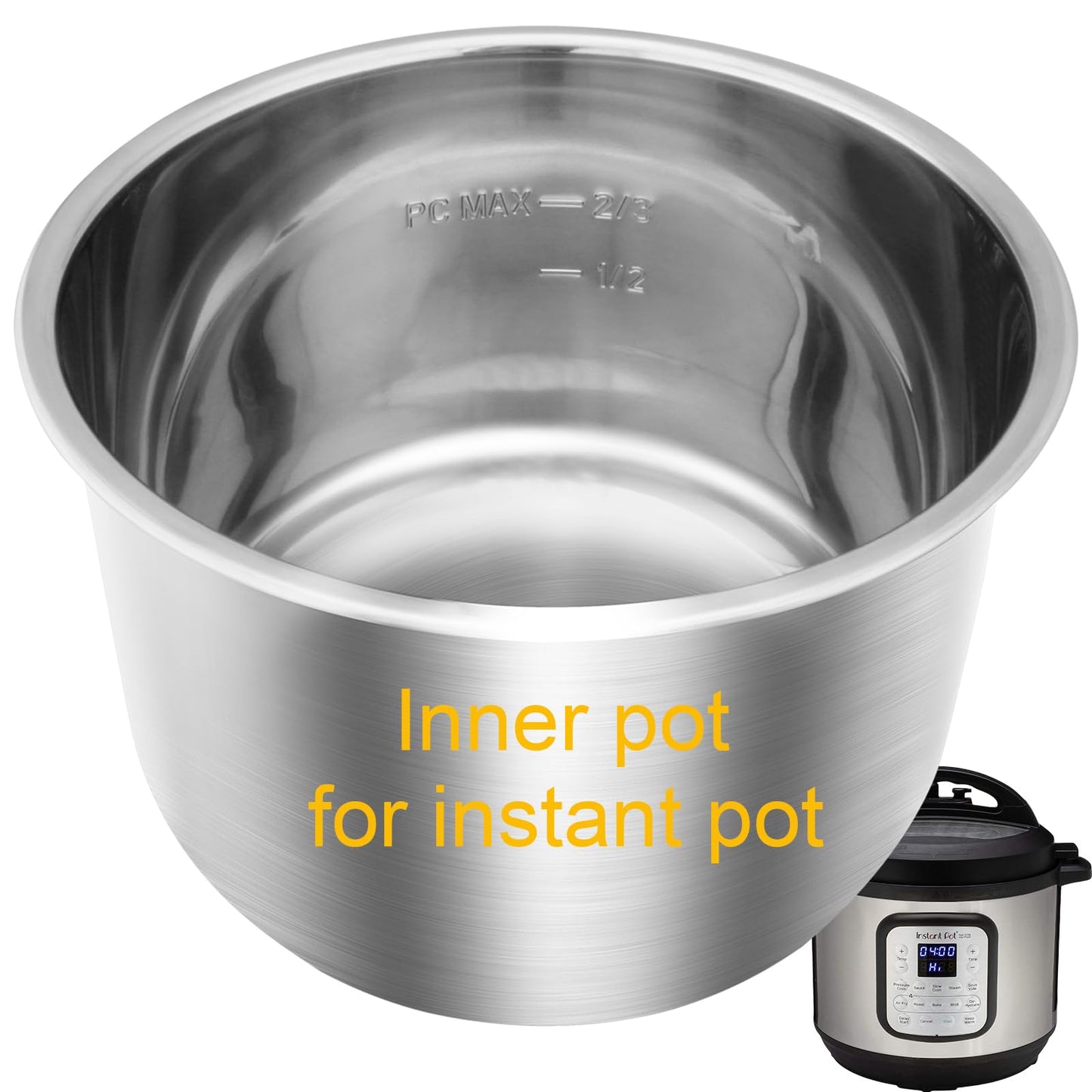 Stainless Steel Inner Pot for Instant Pot 6QT, Upgrade Replacement Pot for Instant Pot 6 Quart, Food Grade 304 (18/8) Stainless Steel Insert for Instantpot with Thick Bottom, Non-Toxic (No Teflon)