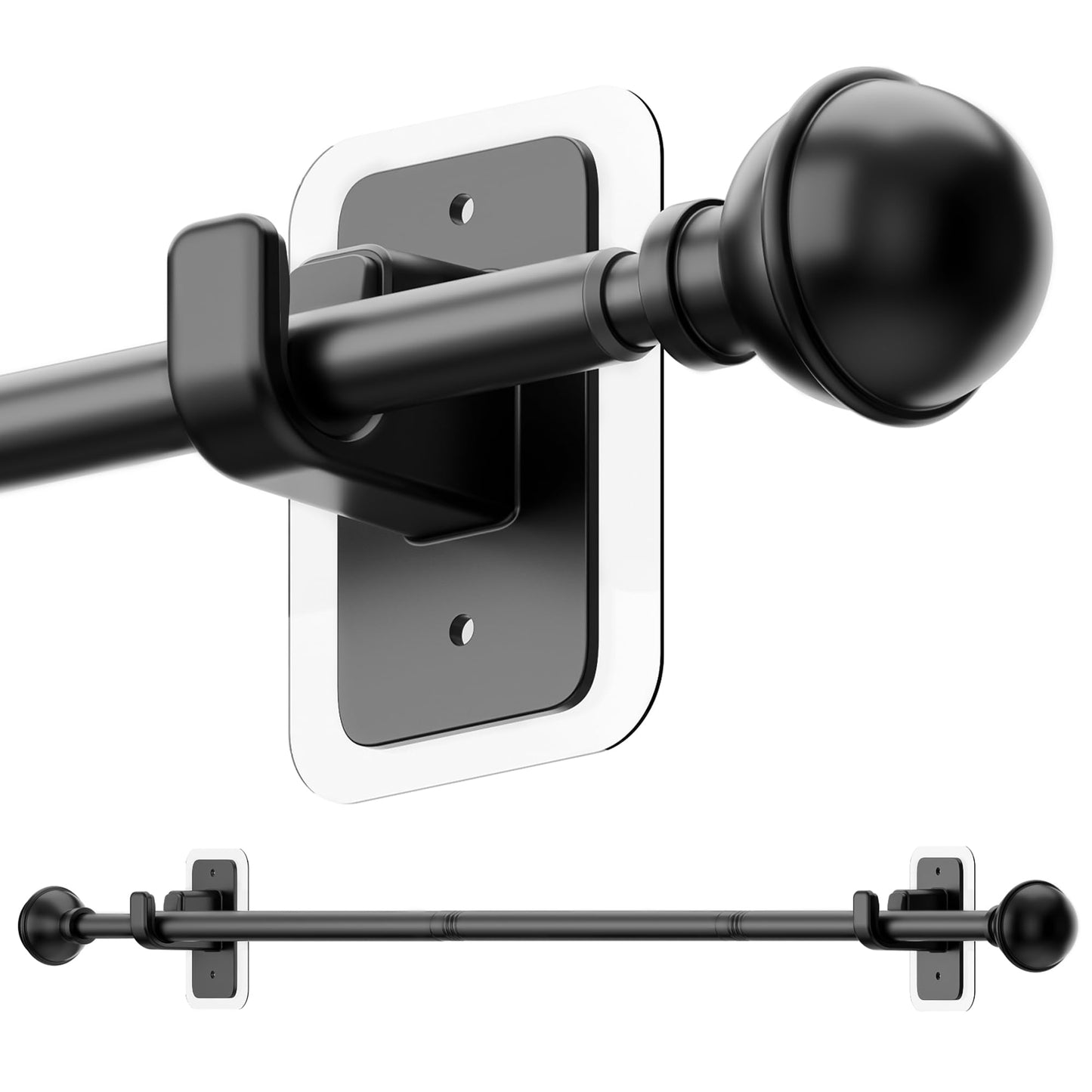 ENJOYBASICS No Drill Curtain Rods for Window 66 to 120 Inches, 5/8 Inch Diameter Renter Friendly Drapery Rod with Adhesive Brackets without Drilling, Adjustable from 27 to 130 Inches, Black