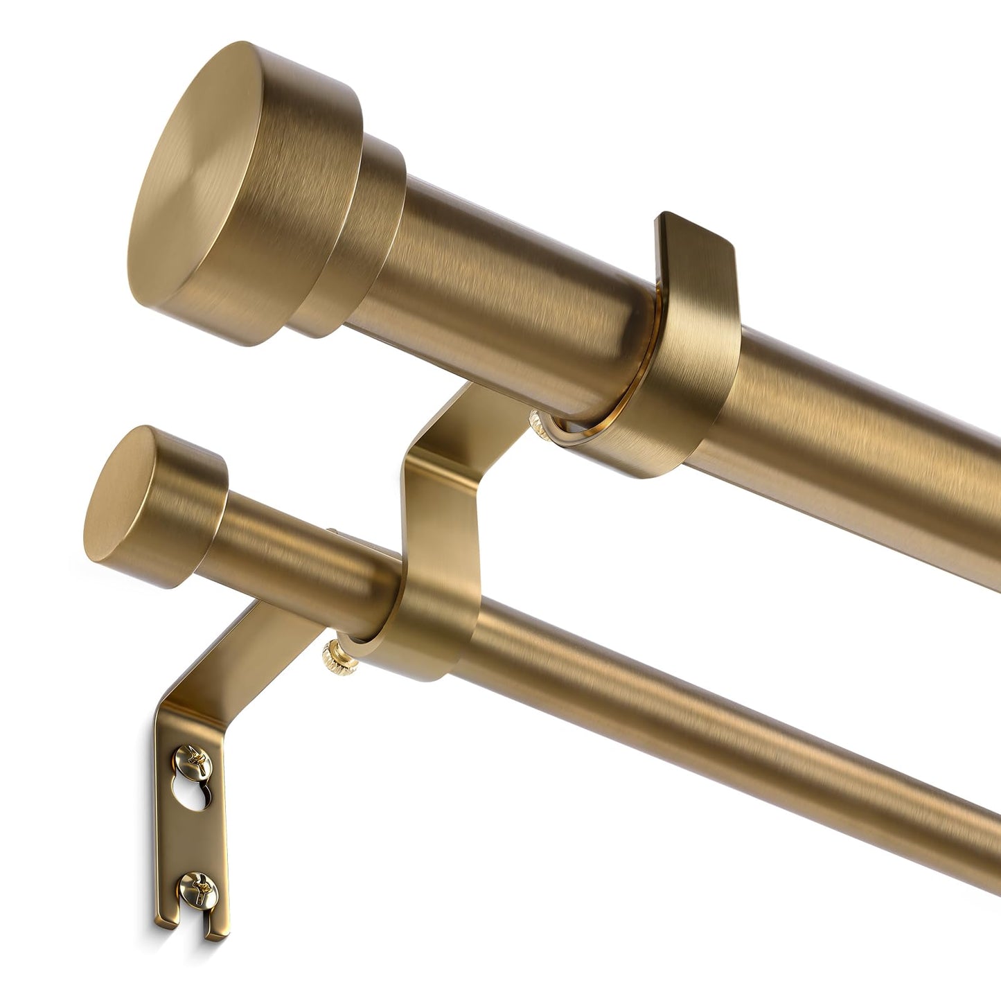 Wolistsa Brass Double Curtain Rod, Warm Gold Extra Long Dual Curtain Rods for Windows 72 to 144 Inch, 1 Inch Adjustable Heavy Duty Spliced Double Rod, Pro-Plating Process, Aluminium Finials