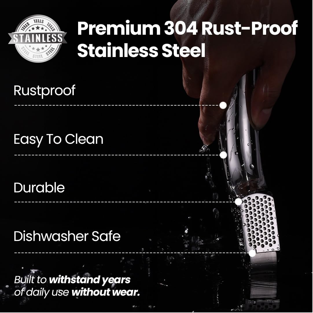 Lifetime Replacement Garlic Press Stainless Steel No Need to Peel, Detachable Handle for Fine Mincing-Premium Garlic Mincer Tool, Rust-Proof, Easy to Clean, Dishwasher Safe Garlic Crusher