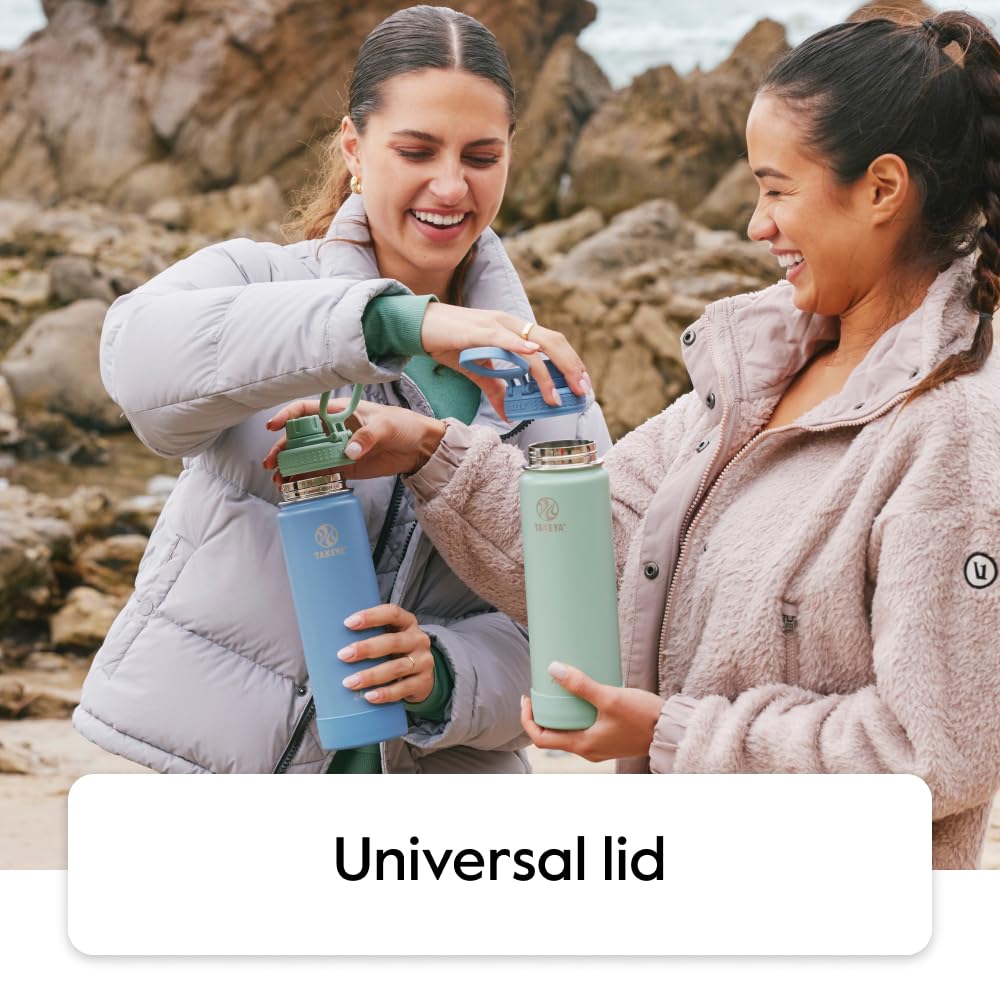 Takeya Actives Stainless Steel Water Bottle, Insulated Spout Lid, Keeps Drinks Cold 24 Hrs, Leakproof, Durable, Dishwasher Safe, Ideal for Gym, Travel, Fits Most Cup Holders, 40 oz/Onyx
