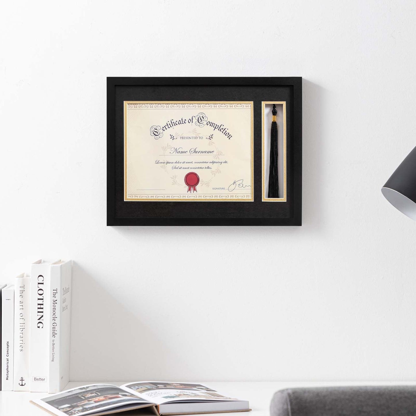 eletecpro 12x16 Diploma Frame with Tassel Holder for 8.5x11 Document or Certificate, Degree Frame for Graduations with 2 Mats Black & Gold, Real Glass