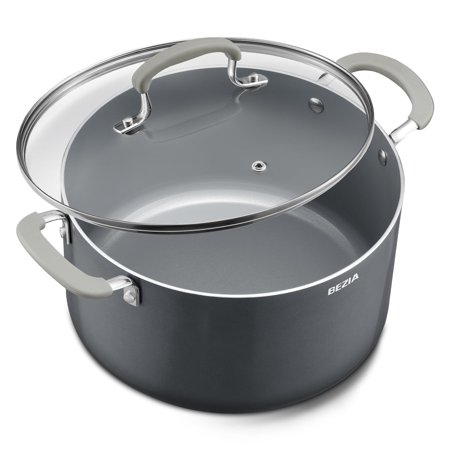 10 Quart Nonstick Stock Pot with Lid - BEZIA Ceramic Large Soup Pot, Big Pot with Silicone Handles, Easy Cleanup, Compatible with All Cooktops, Perfect for Roasts, Large Batches & Holiday Cooking
