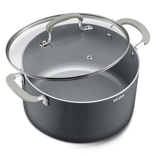 10 Quart Nonstick Stock Pot with Lid - BEZIA Ceramic Large Soup Pot, Big Pot with Silicone Handles, Easy Cleanup, Compatible with All Cooktops, Perfect for Roasts, Large Batches & Holiday Cooking
