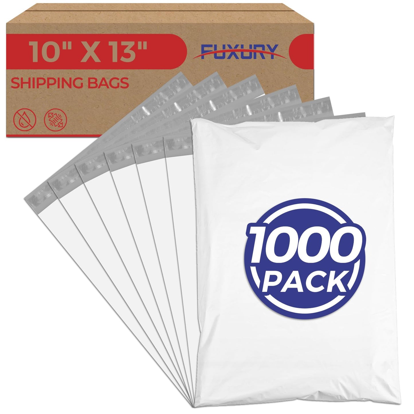 Fuxury Poly Mailers 10x13 Inch 1000 Pack, Bulk Shipping Bags for Clothes, Strong Adhesive Self Seal Water Resistant Mailing Envelopes for Small Business, Boutique & Online Sellers,White