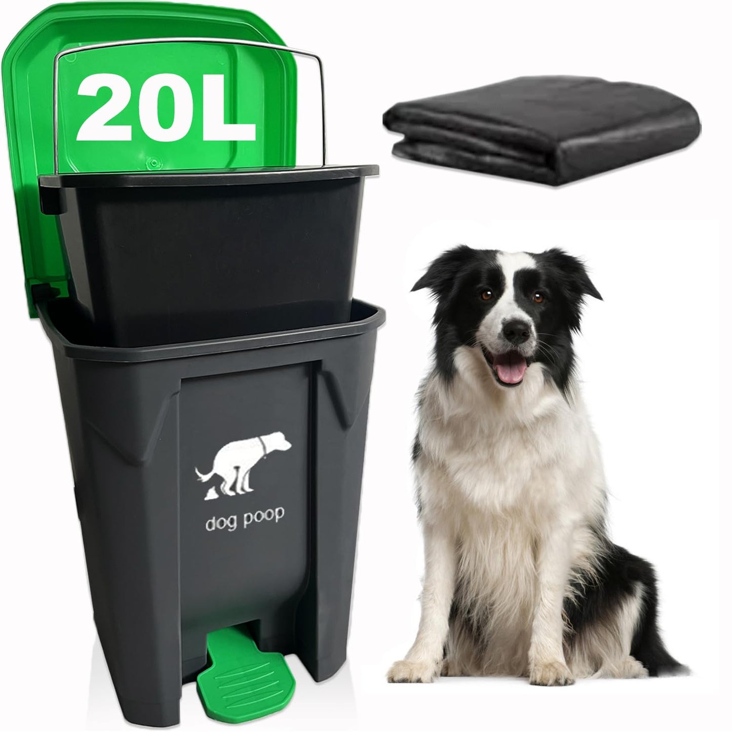 Yatmung 20L/5Gallon Dog Poop Trash Can Outside - Hands-Free Pedal Pet Waste Bin with Removable Inner Bucket - Backyard, Porch, Garage, Yard, Odorless - Dogs Poop Garbage Can Outdoor with Waste Bags