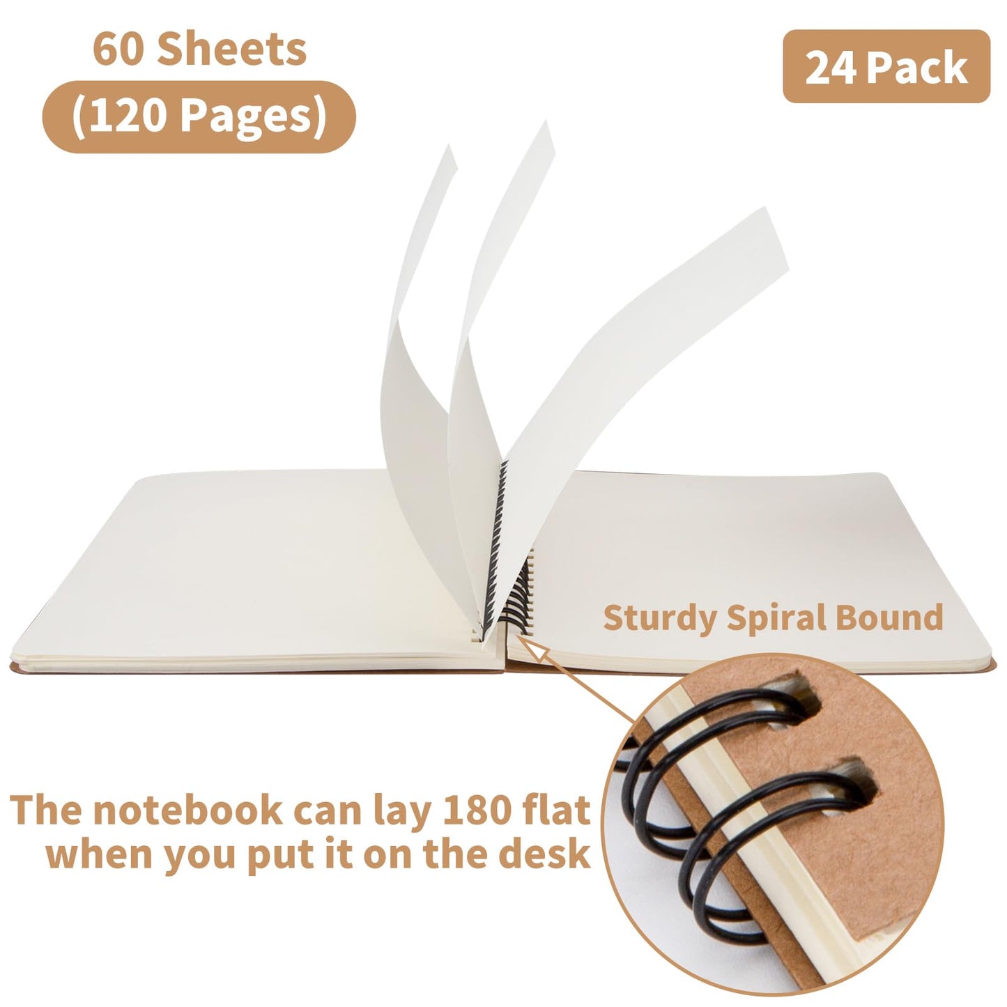 Principal Lines 24 Pack A5 Spiral Notebook,Soft Cover,Blank Sketch,Wire-Bound Journal Notebook,120 Pages, Unlined Paper Diary Notebook for Office, Business, School Supplies