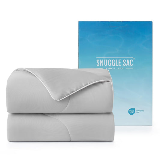 Snuggle Sac Natural Viscose Cooling Comforter Queen Size, Lightweight Breathable Silky Cooling Bedding with Q-Max>0.45 for Bedroom, Home Decor, Hot Sleepers & Night Sweats, Cool Gray 90"x90"