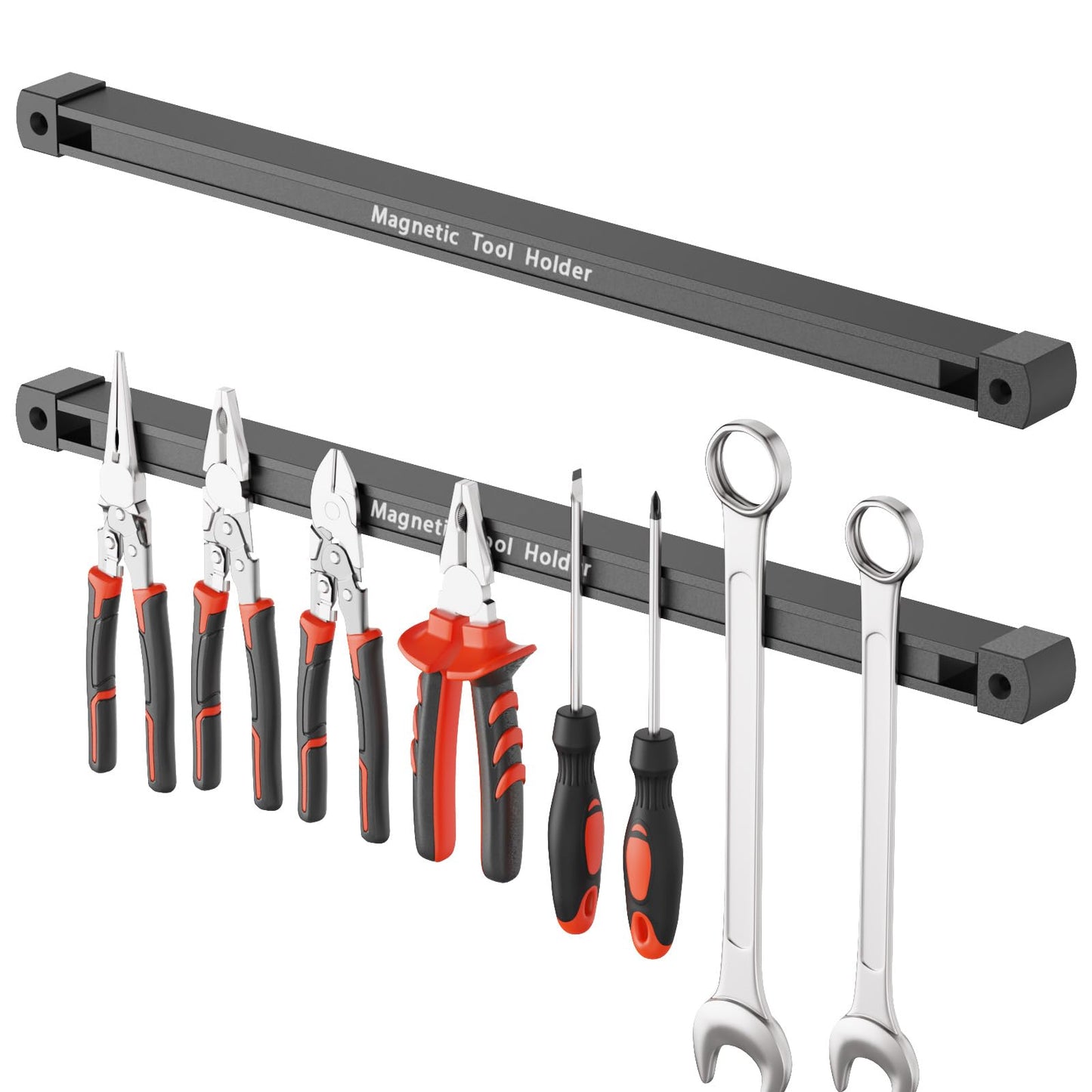 BEILITEMAG 17 Inch Double Sided Magnetic Tool Holder, Heavy Duty Wall Mount Bar with Extra Strong Magnets for Screwdrivers Wrenches Pliers, Magnetic Tool Strips for Garage Workshop or Jobsite (2 Pack)