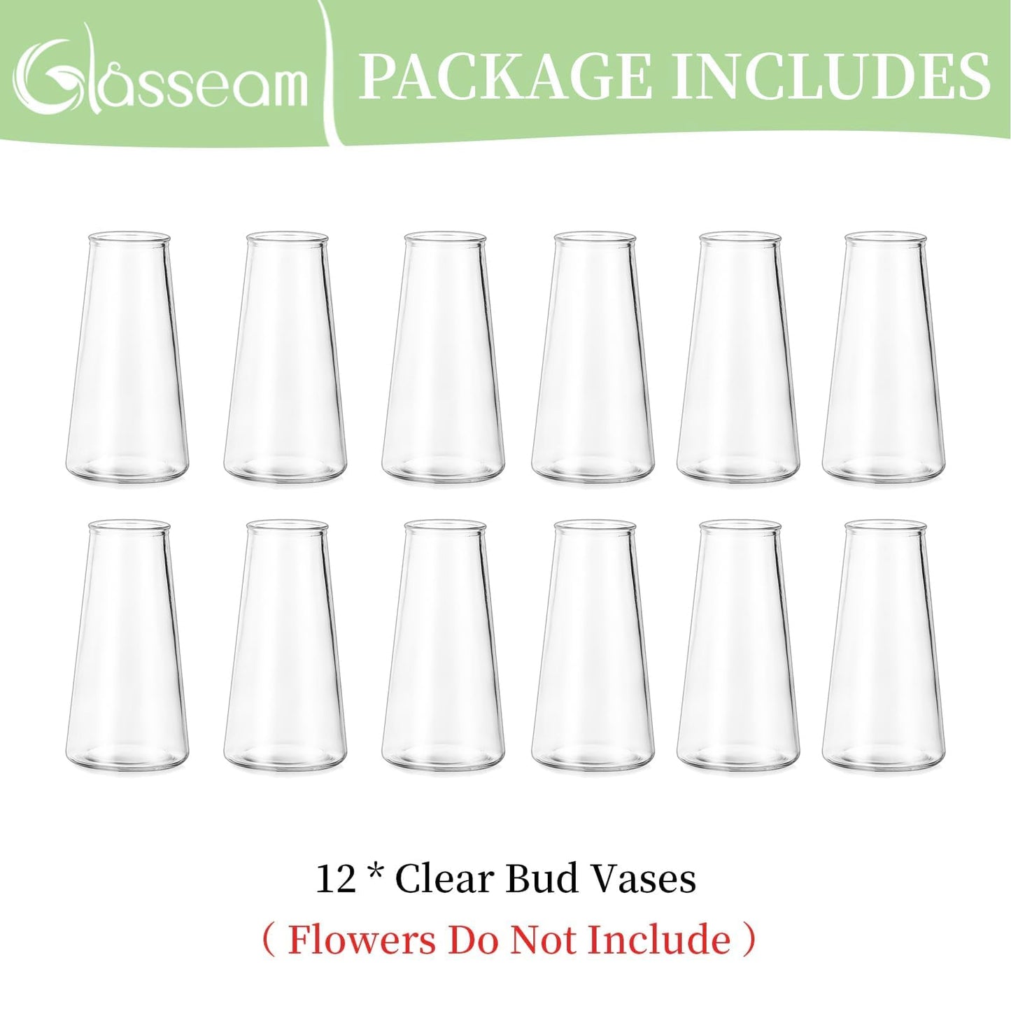 Glasseam Clear Flower Vases for Centerpieces: Modern Glass Vase Set of 12 for Wedding Party Centerpiece Home Table Decor 5.5In Small Bud Vases for Flowers Rose Tulip Stems