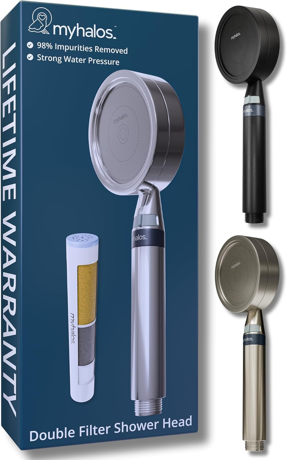 MyHalos® Handheld Filtered Shower Head with Handheld Handle - High Pressure Shower Heads With Filter To Reduce Chlorine & Soften Water - Easy to Install Detachable Filtered Shower Head For Hard Water