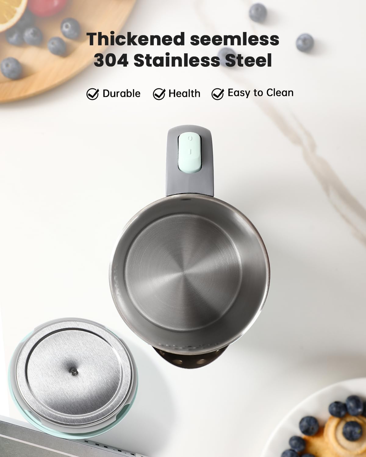 WTJMOV Small Electric Kettle Stainless Steel, 0.8L Portable Tea Kettle Auto Shut-off, Low Power Hot Water Kettle for Camping, Travel, Office and More