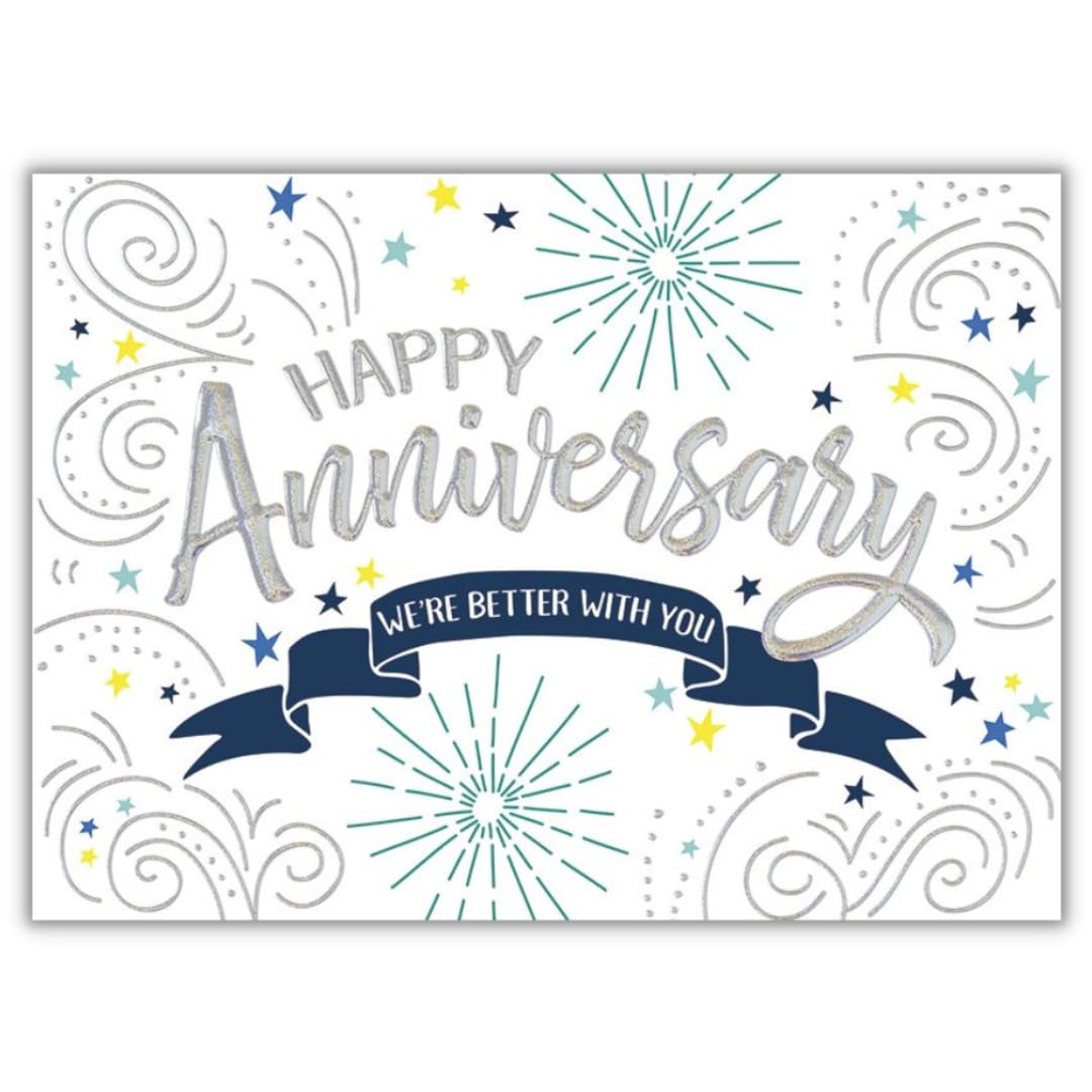 25 Employee Anniversary Cards - Confetti and Stars Design with Silver Holographic Foil Embossing - 26 White Envelopes - FSC Mix