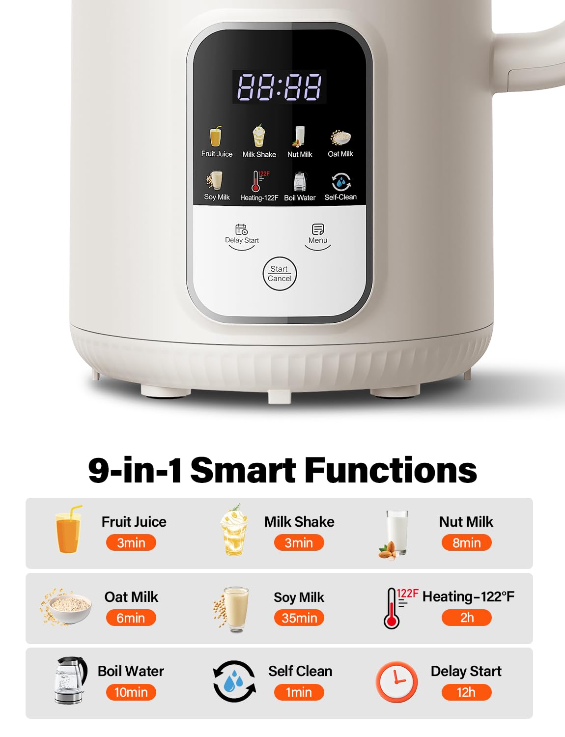 GDOR 35oz Nut Milk Maker, 9-in-1 Plant Milk Machine for Homemade Almond/Oat/Soy, Juice & Smoothie, Blender with 12 Stainless Steel Blades, Keep Warm, 12H Delay, Boil Water and Self-Cleaning