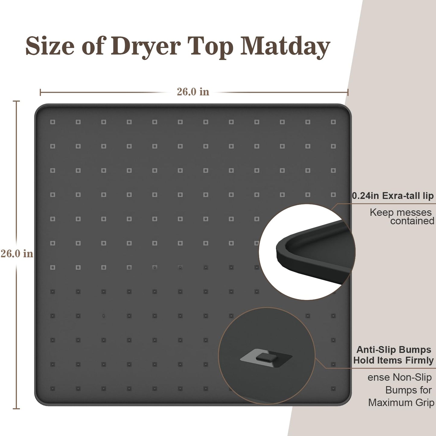 26"x26" Washer Dryer Top Protector Mat, 2-Pack Silicone Countertop Cover with Raised Edge, Non-Slip Waterproof Laundry Protector Pad (BLACK)