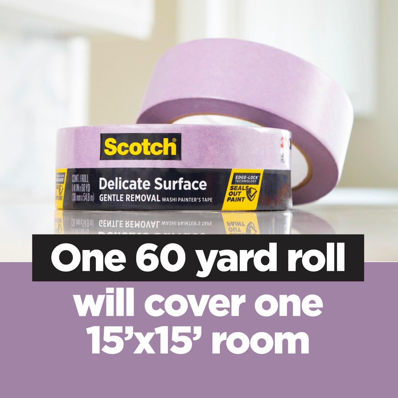 Scotch Delicate Surface Painter's Tape, Purple, Masking Tape Protects Delicate Surfaces and Removes Easily, Multi-Surface Painting Tape for Indoor Use, 1.41 Inches x 60 Yards, 4 Rolls
