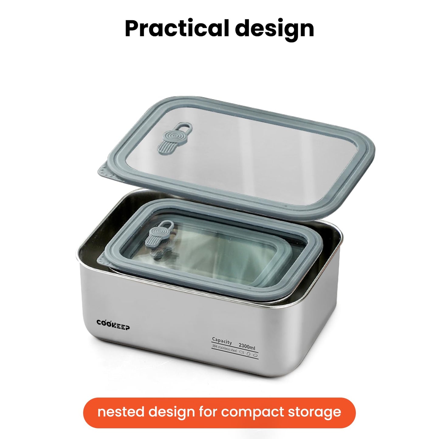 3Pcs Stainless Steel Food Containers,Stainless Steel Containers with Lids,Snack Containers,Lunch Box,Easy Clean,Airtight&Leakproof for Kitchen Storage,Dishwasher Safe,BPA-Free (22oz+44oz+77oz)