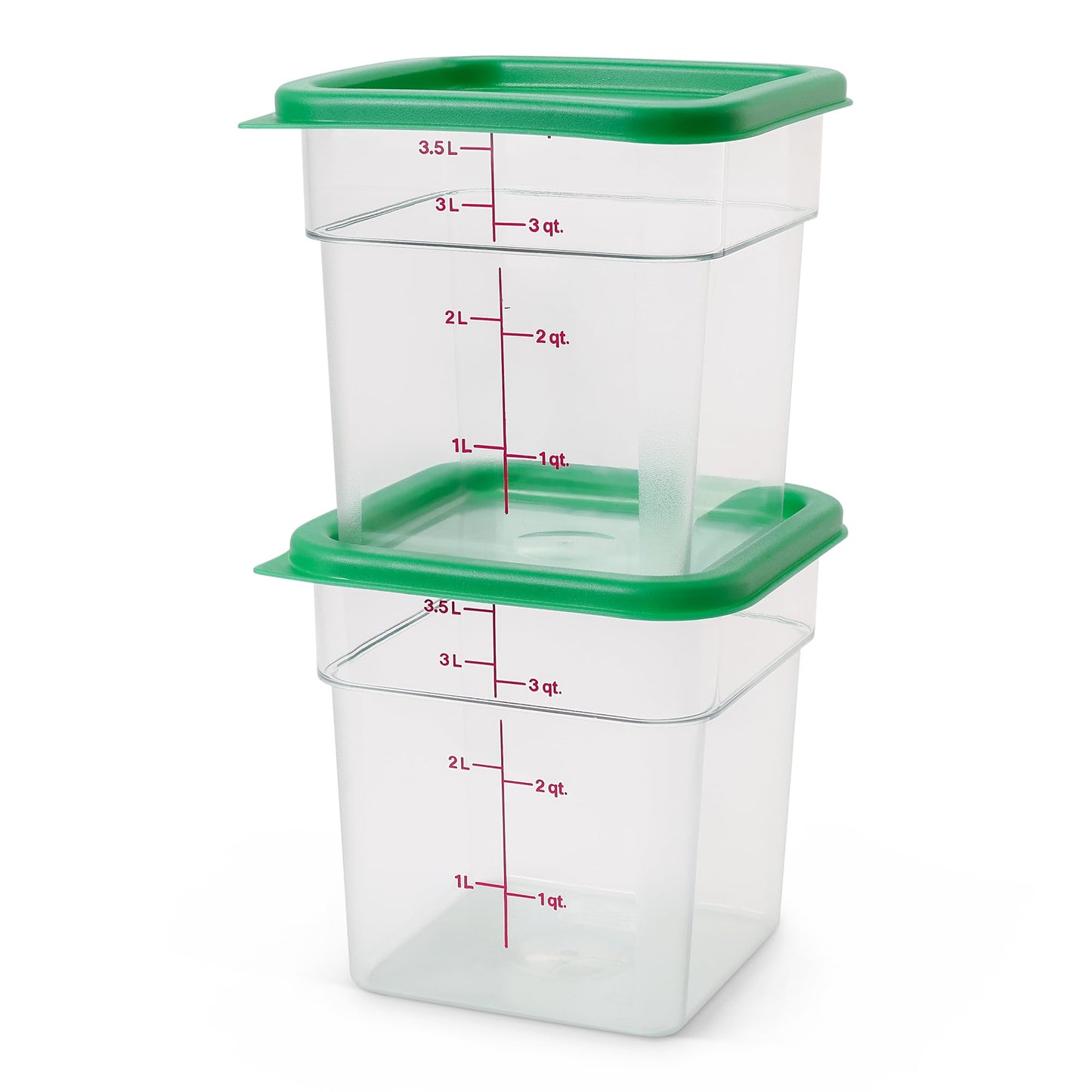 Cambro Food Storage Container with Lid (2 Pack) - Classic Series Square with Green Lid - 4 QT (Quart) - Commercial Grade for Food Prep (Clear)