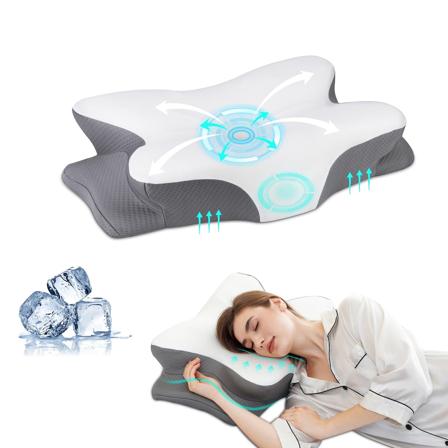HBYGE Memory Foam Pillows, Ergonomic Pillow for Neck Pain Relief, Bed Pillow for Sleeping, Cervical Neck Pillow for Side, Back, Stomach Sleeper with Cool Pillowcase, Side Sleeper Pillows for Adults