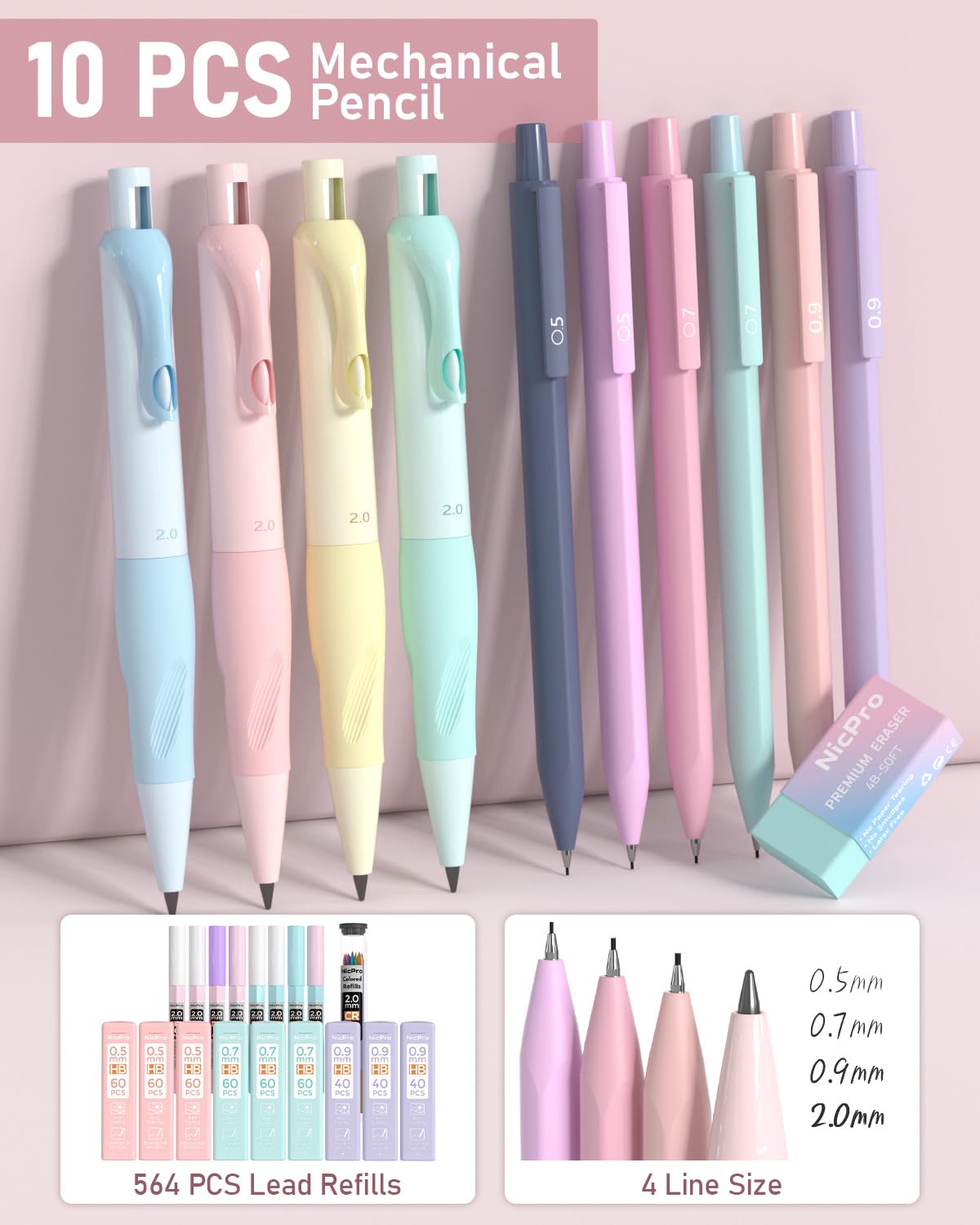 Nicpro 78 PCS Aesthetic School Supplies with Cute Pen Case, 12 Pastel Highlighters, 12 Color & Black Ink Gel Pens, 10 Mechanical Pencils 0.5, 0.7, 0.9, 2.0 mm, 6 Multicolor Pen for Student Stationary