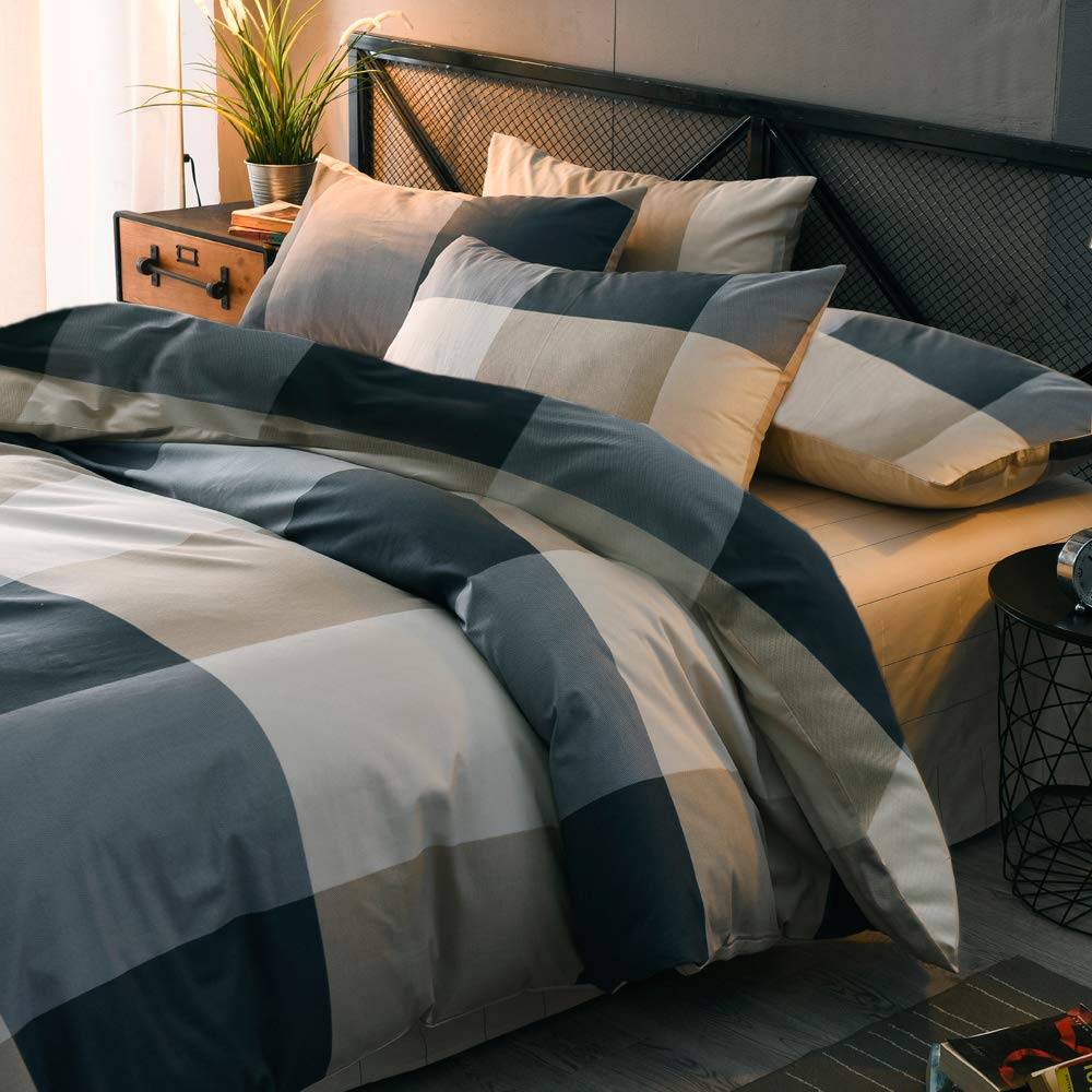 mixinni Twin XL Comforter Set Men Boys Geometric Checkered Plaid Printed Bedding Comforter for All Season Soft Lightweight Bedding Set-Twin XL Size