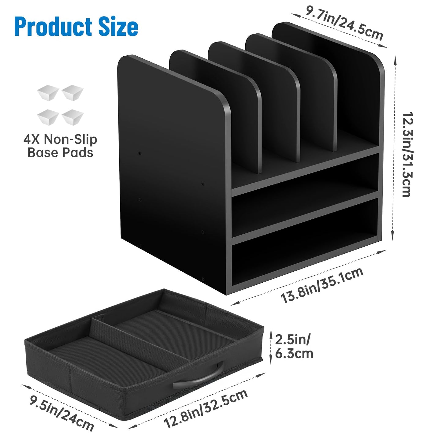 NiOffice Desk File Organizer for Home, Office, School, Wooden Frame Desktop Storage Solution for Office Supplies, Documents, Papers, Folders and Stationery, Space-Saving and Stylish Document Sorter