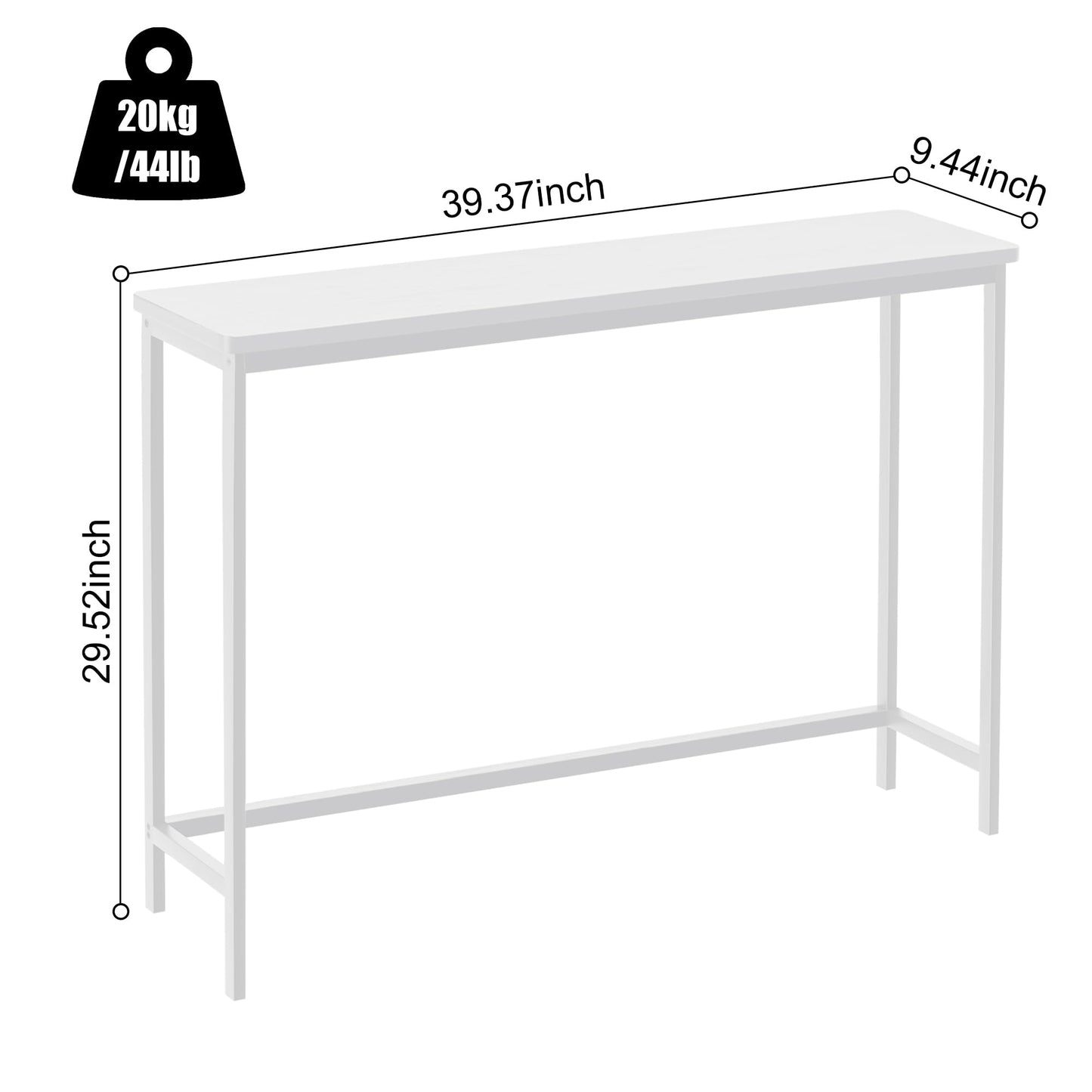 VASMIA Console Table, Entryway Table, Narrow Sofa Table, 39" Bamboo Hallway Table for Entryway, Living Room, Bedroom, Foyer, White