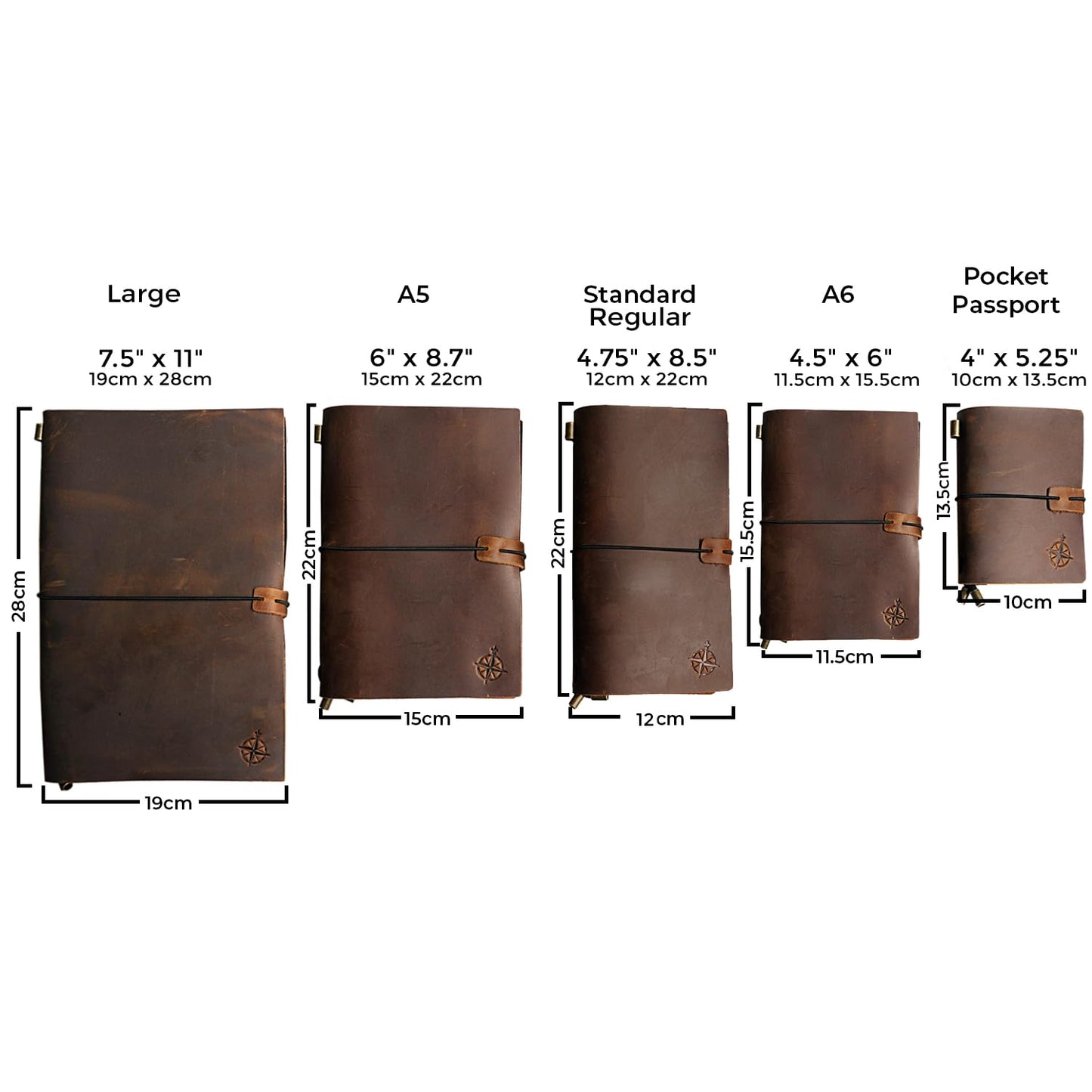 WANDERINGS Large Travelers Notebook - 7.5" x 11" (19 x 28cm) - Grande Travel Journal, Handcrafted, Rugged, Refillable Leather Journal. Perfect for Writing, Artwork, Scrapbooking