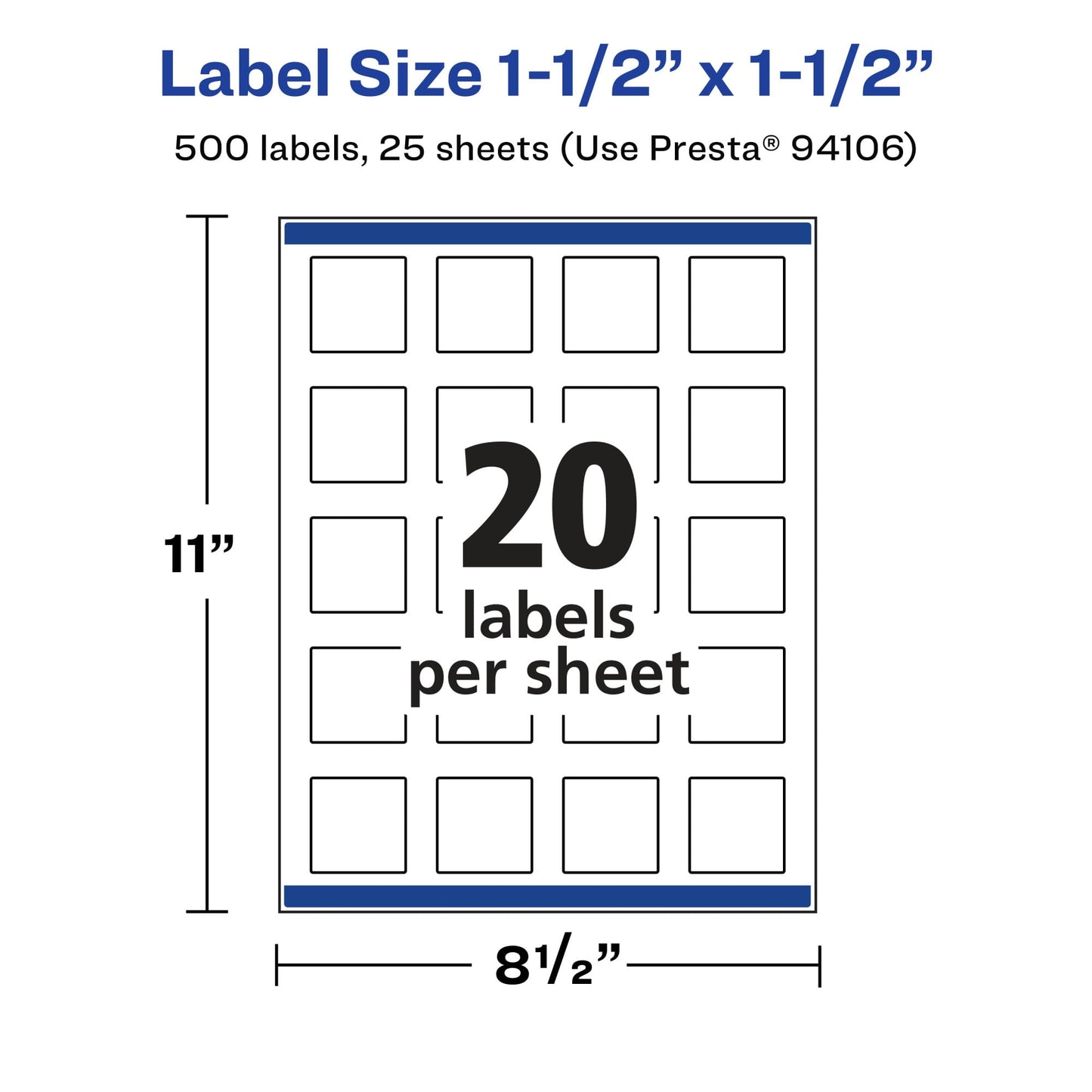 Avery Matte Clear Square Labels, Sure Feed Technology, 1.5" x 1.5", 500 Matte Clear Labels, Print-to-The-Edge, Laser/Inkjet Printable