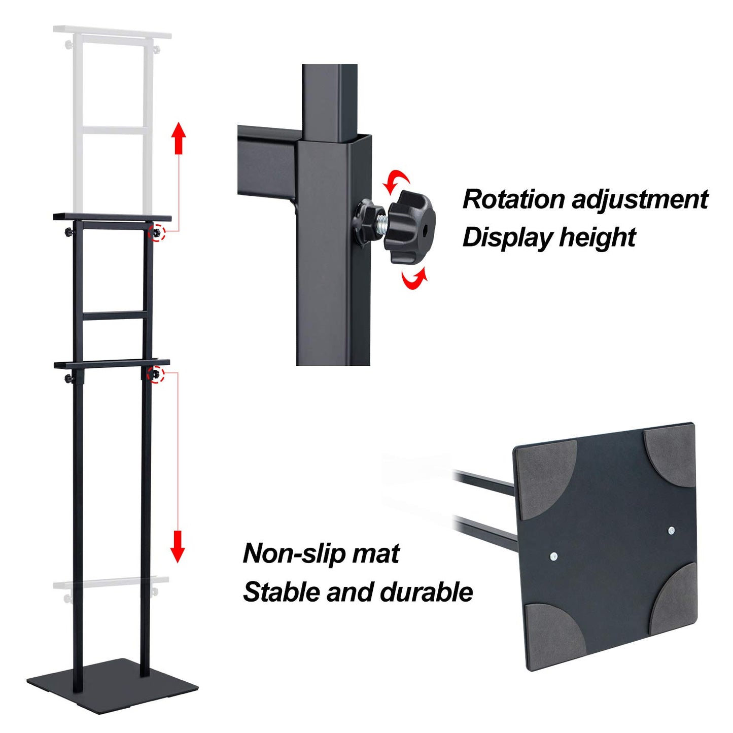 AKTOP Heavy Duty Floor Standing Sign Holder with Non-Slip Mat Base, Adjustable Banner Stand Height Up to 82.6 inch, Double-Sided Pedestal Poster Stand for Indoor Outdoor Display