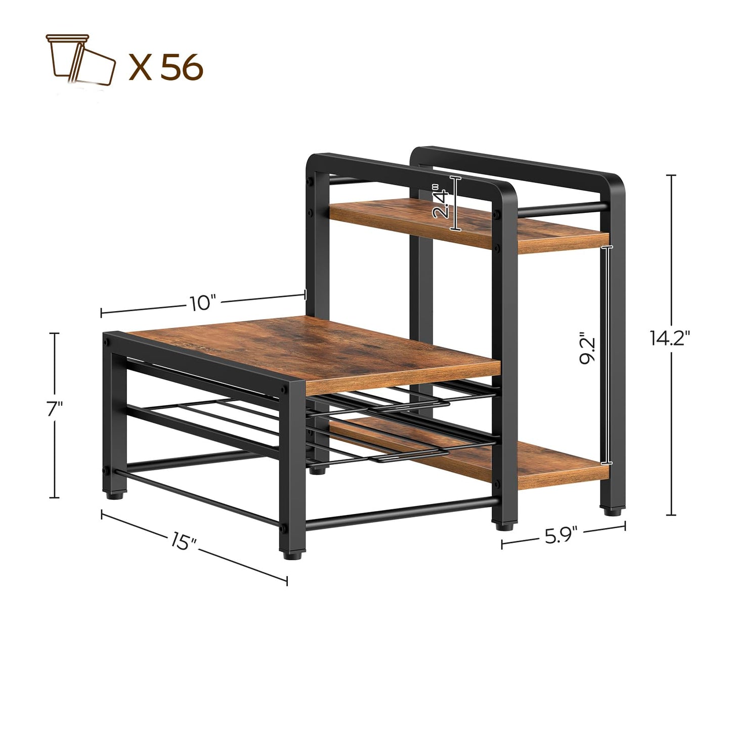 YATINEY Coffee Pod Drawer Holder, Holder for K Cup, Coffee Pod Organizer with 2-Tier Sliding Storage Drawer and Countertop, 56 Pods Capacity, Rustic Brown and Black KH01BR