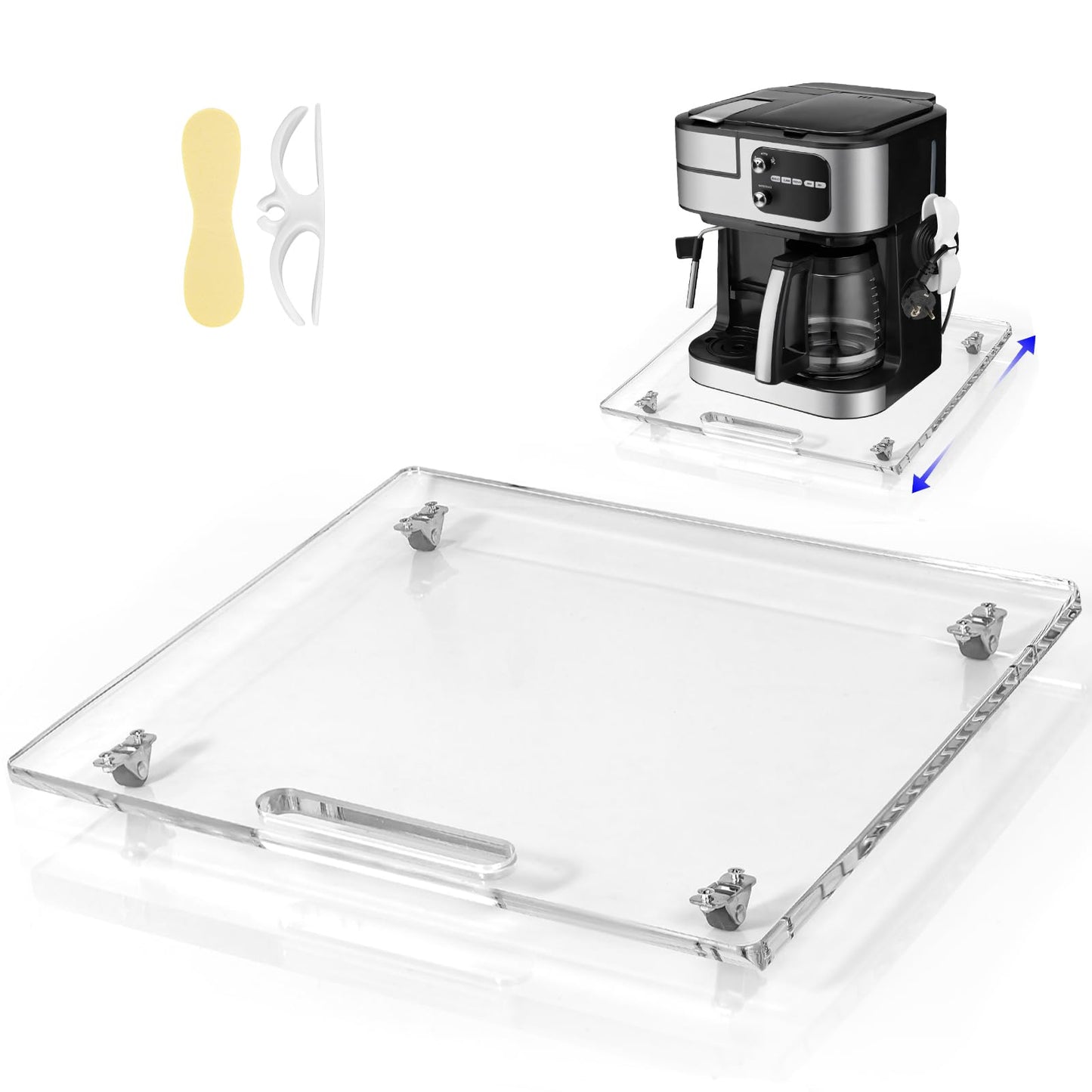 Baemin Acrylic Appliance Slider with Rubber Wheels, Sliding Tray for Heavy Kitchen Appliances, Coffee Maker Slider Tray for Counter, Countertop Moving Tray Accessories for Kitchen - 13" x 14" (Clear)