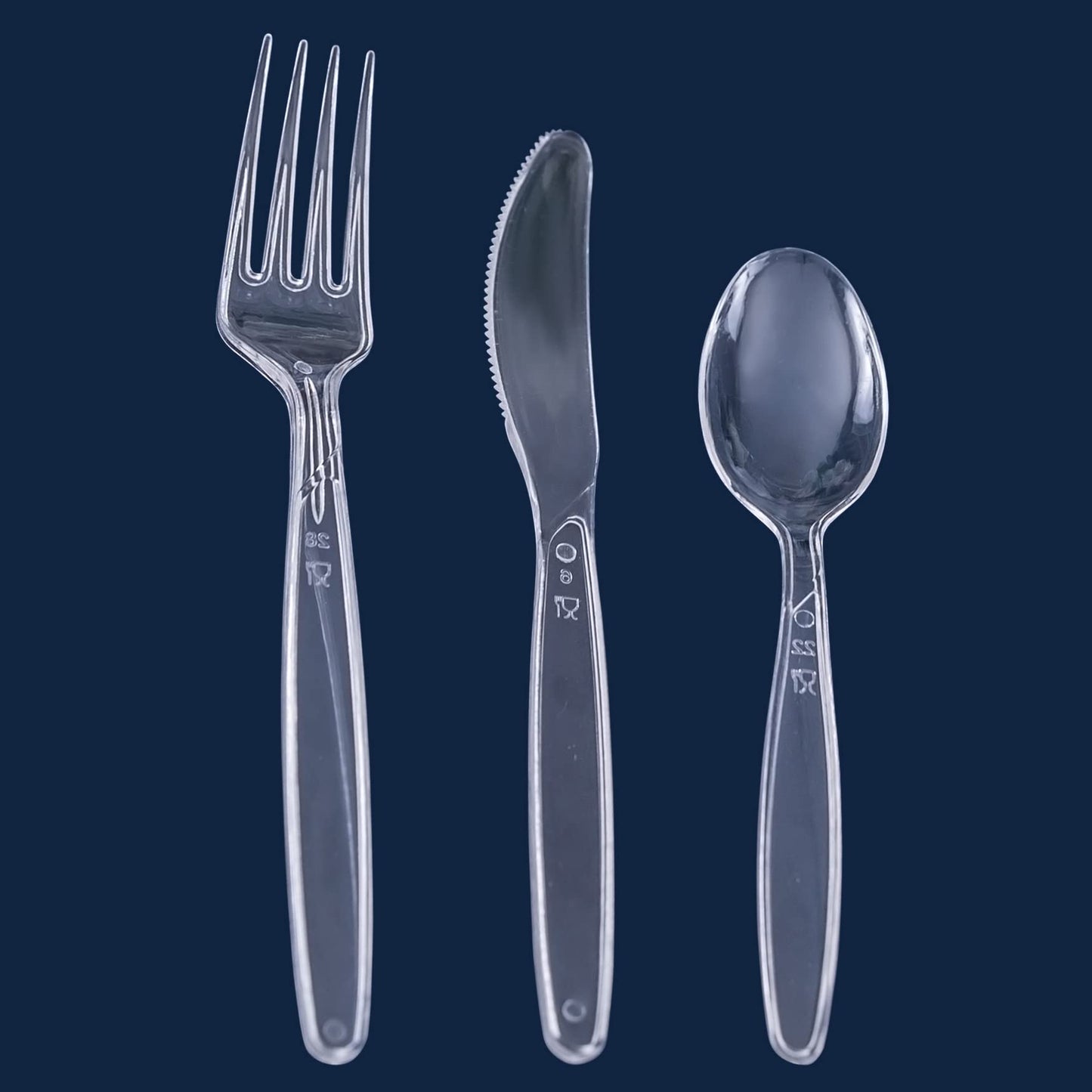 PARTY BARGAINS Disposable Cutlery Set 720-Piece – Sapphire Settings Clear Plastic Forks Spoons Knives – Heavy-Duty Utensils for Parties Catering Weddings & Events – BPA Free