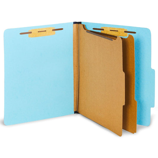 Staples Colored Pressboard Classification Folder, Letter Size, 2 Partitions, Light Blue, Durable Construction, 20/Pack