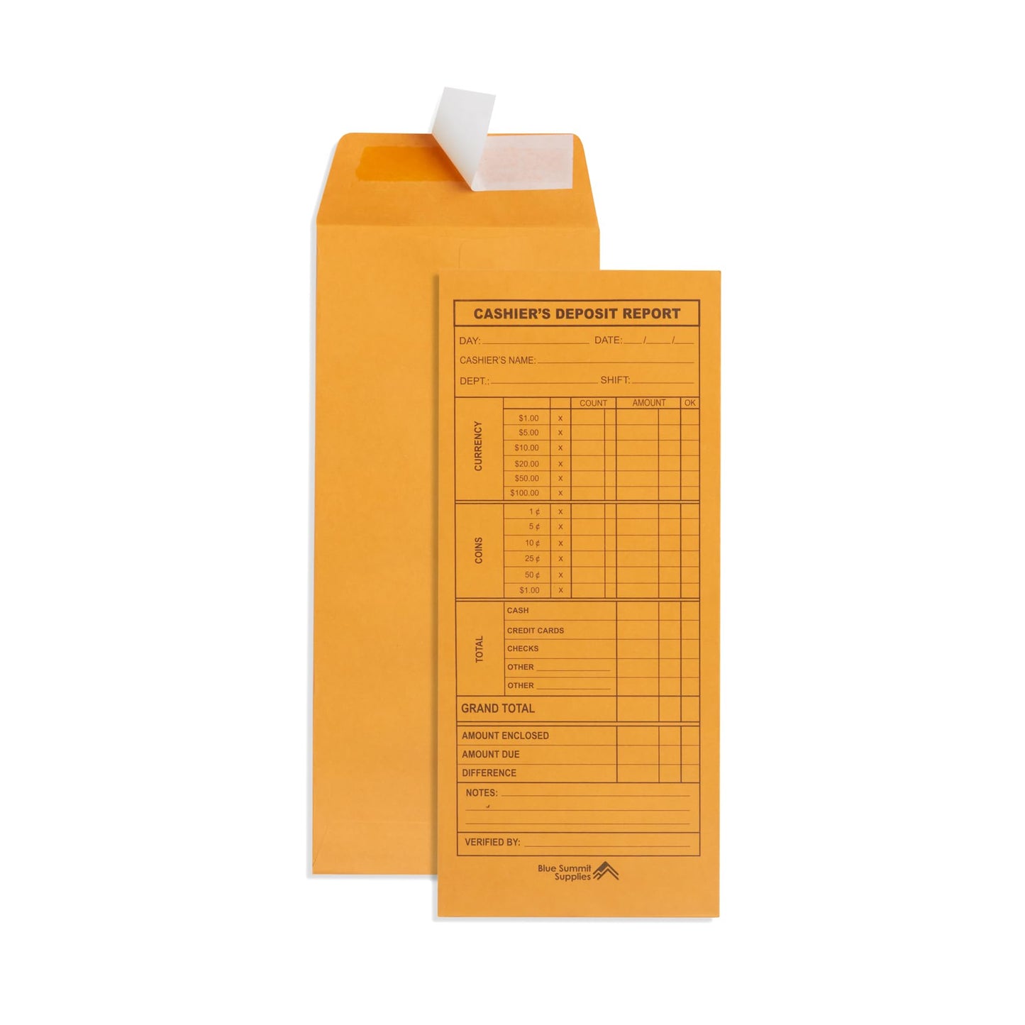 Blue Summit 500 Cash Deposit Envelopes, Cash Drop Envelopes for Small Business, Retail & Restaurant, Money Deposits, Bank, Cashier Use, 24lb Brown Kraft, Peel & Seal, 4 1/2" x 10 3/8", 500 Count