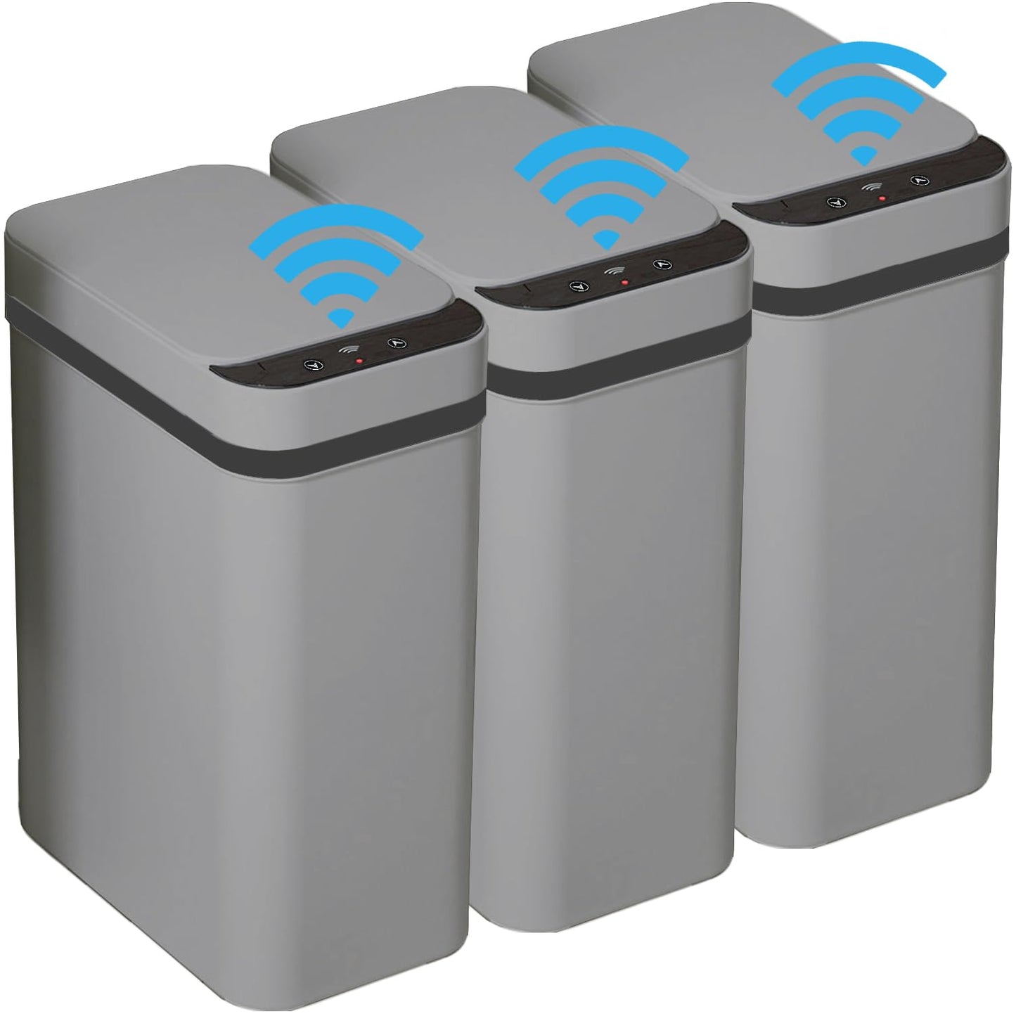 Yatmung 3 Pack - Small Trash Can with Lid for Bathroom 2.5 Gallon Automatic Trash Cans Touchless - Bedroom, Kitchen, Office - Slim Smart Garbage Can - Motion Sensor Trash can Bathroom (Grey)