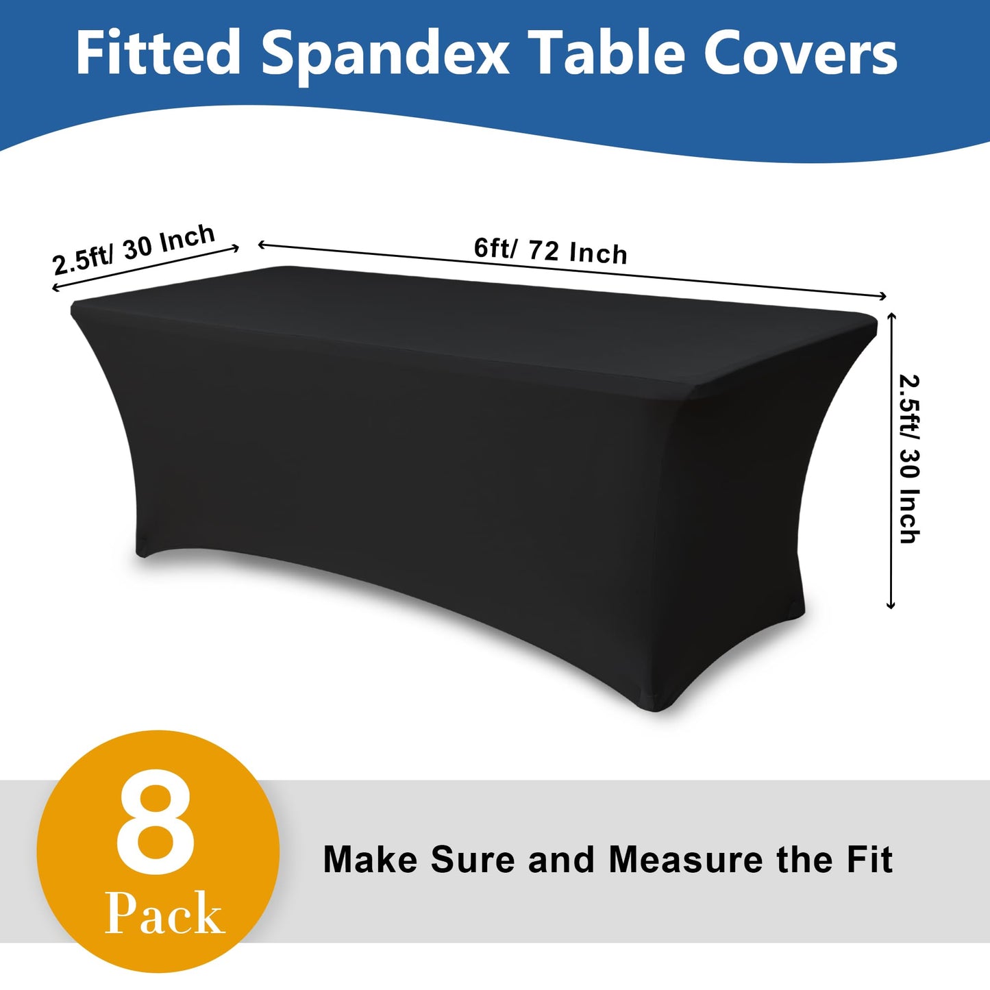 Enjoyidea Table Cloths for 6 Foot Rectangle Tables-8 Pack Black Fitted Stretch Table Cover-Spandex Elastic 6ft Folding Tablecloth for Party Vendor Booth Display Banquet Buffet Event Craft Trade Show