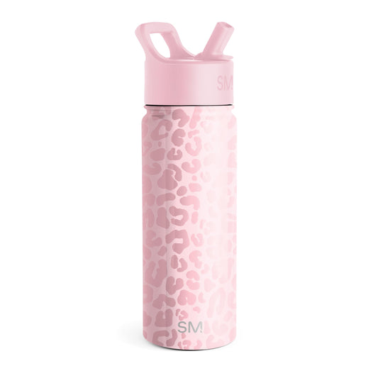 Simple Modern Kids Summit Water Bottle with Straw Lid | Vacuum Insulated Stainless Steel | Reusable Leak Proof BPA-Free Cup for School | 20oz, Blush Leopard
