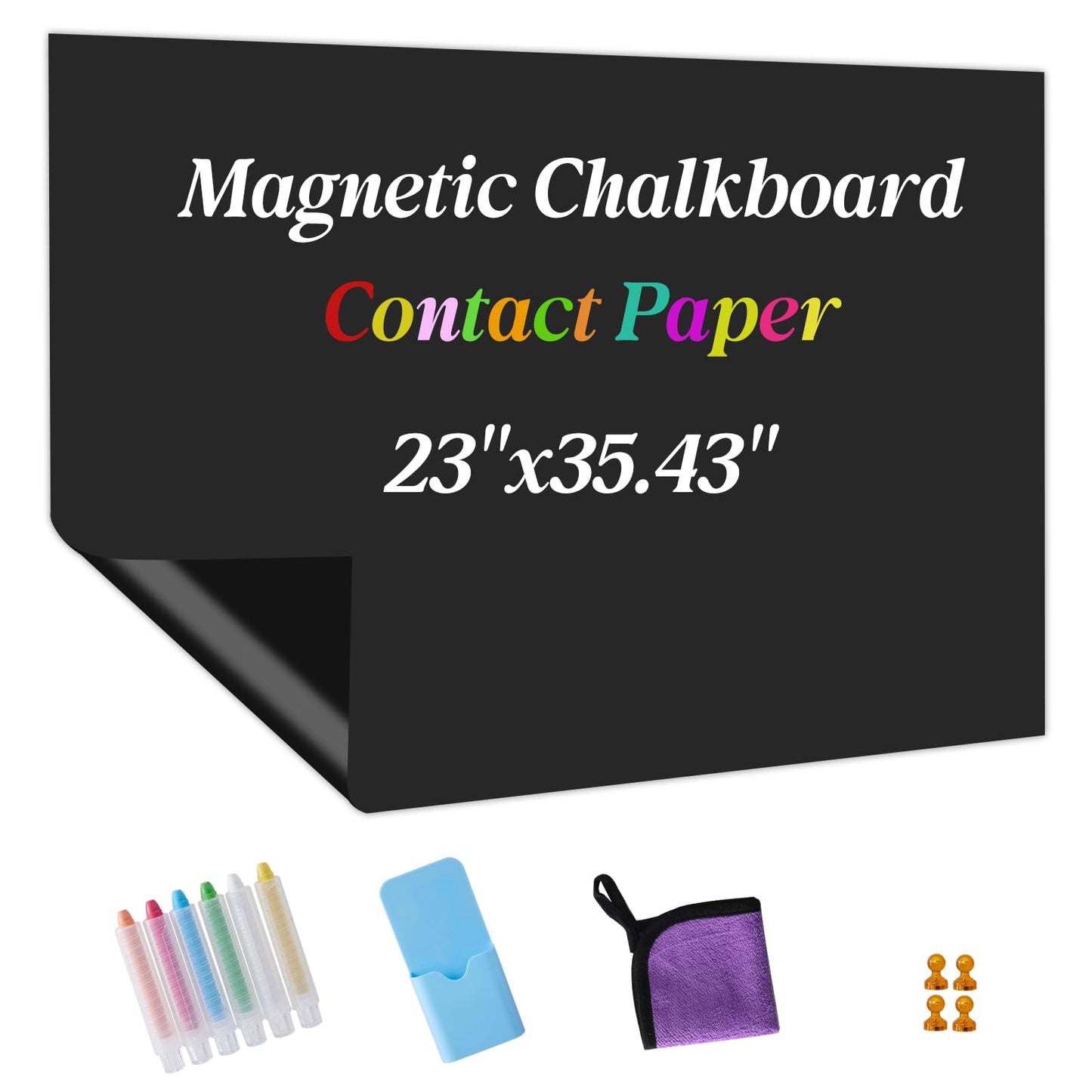 TJJINI Magnetic Chalkboard Contact Paper Adhesive 23" x 35.43", Magnetic Chalkboards for Wall, Peel and Stick Wall Decal for Classroom Home Includes Dustless Chalks and Wiping Cloth