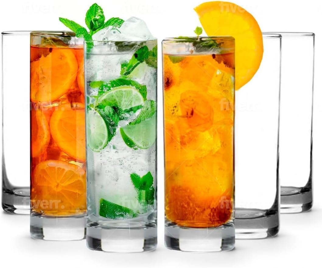 LEMONSODA Highball Glasses Set of 6 | 12oz Lead-Free Glass | Dishwasher Safe Sturdy Base | Clear Crystal Glass Tumblers for Mojito Whiskey Cocktail Bar Glassware Gift Box Included