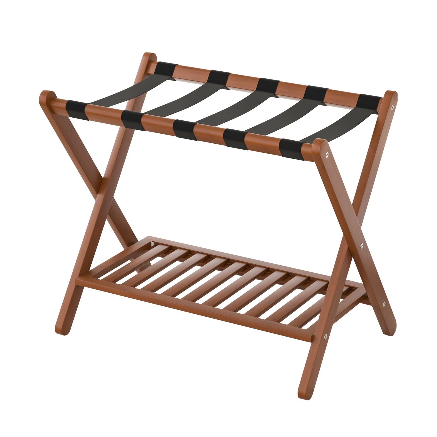 Natuvite Luggage Racks Suitcase Stand Foldable With Storage Shelf For Guest Room Hotel Essentials Solid Bamboo Heavy-Duty Item Holder Chestnut Brown