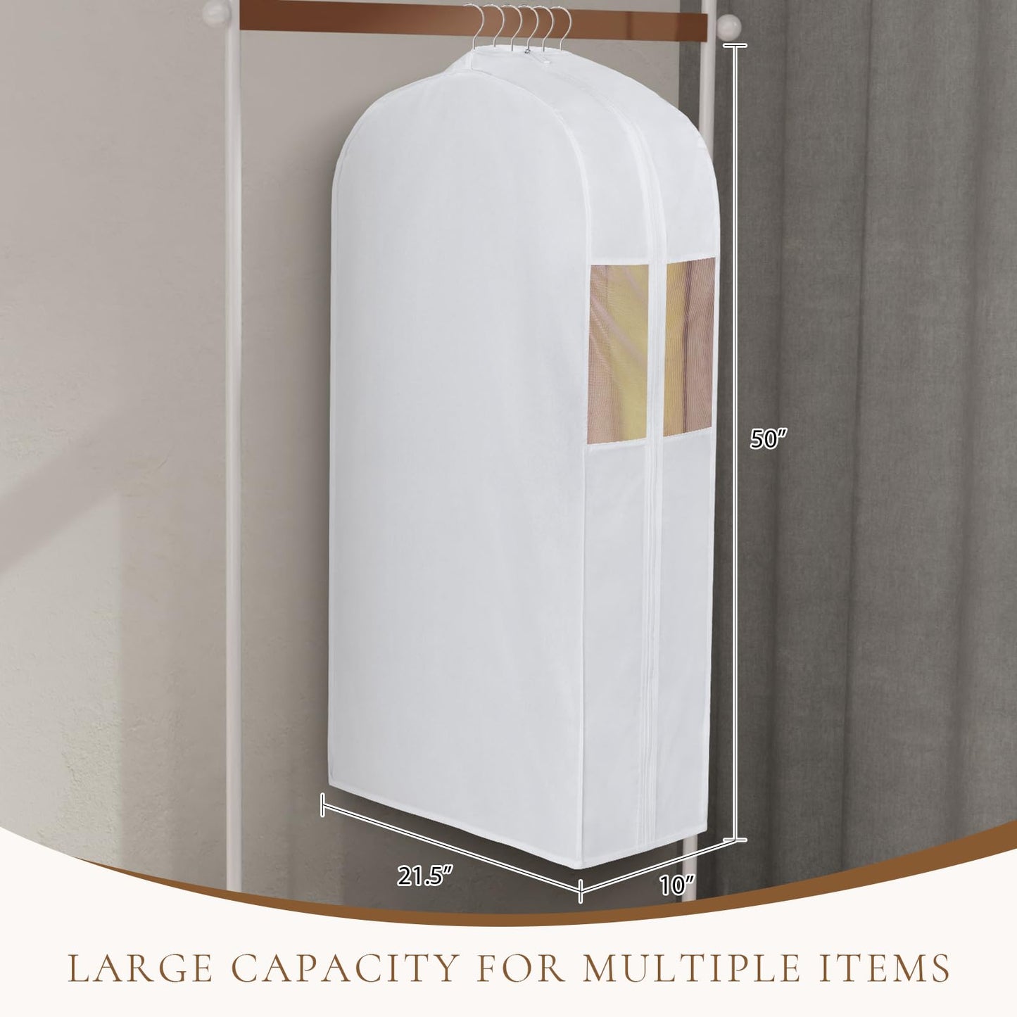Univivi Premium Cotton Garment Bags for Hanging Clothes and Storage, 50 Inch Washable Suit Cover Bag with Extra Large 10" Gusset & Clear Window - Perfect for Suits, Coats, Jackets - 2 Pack
