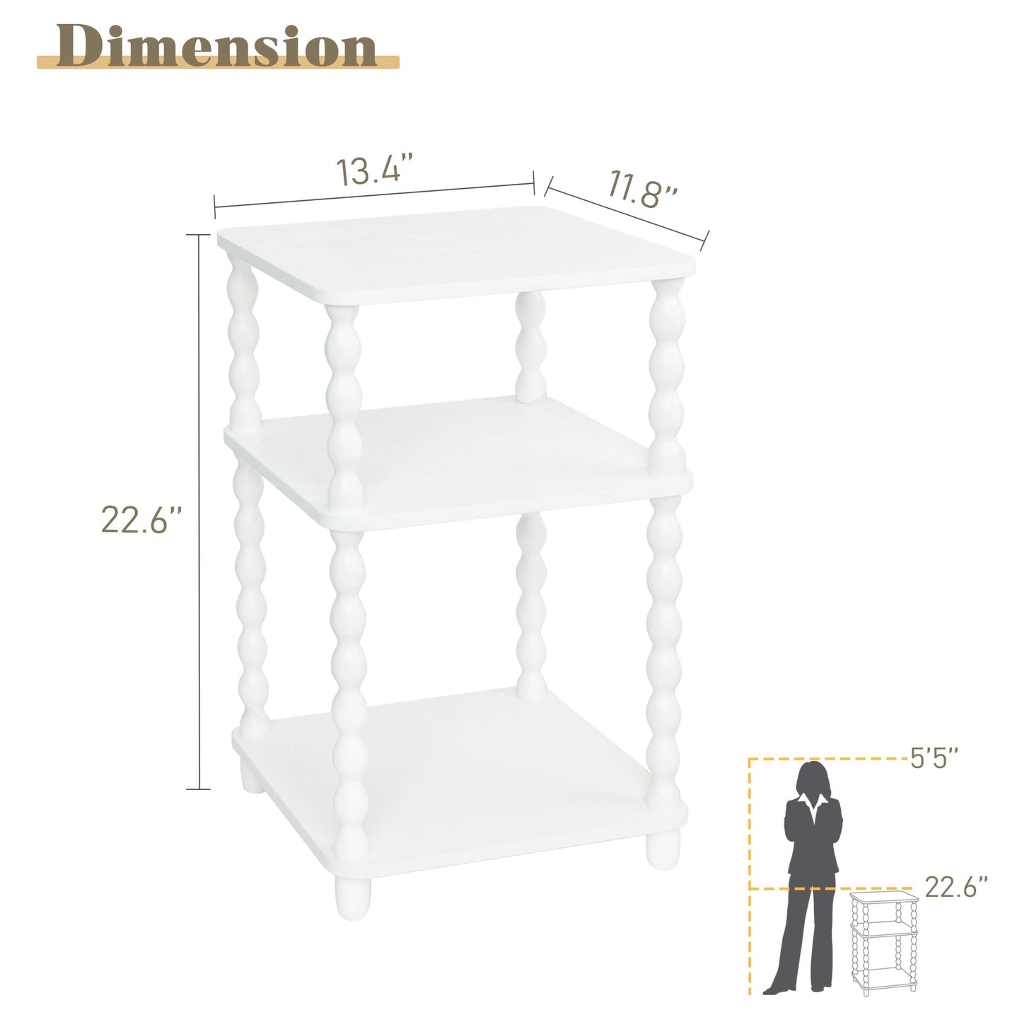 Fultyle End Table, Small Side Table with 3 Tier Open Shelf, Modern Night Stand Bedside Table for Living Room, Bedroom, Office and Small Spaces (White)