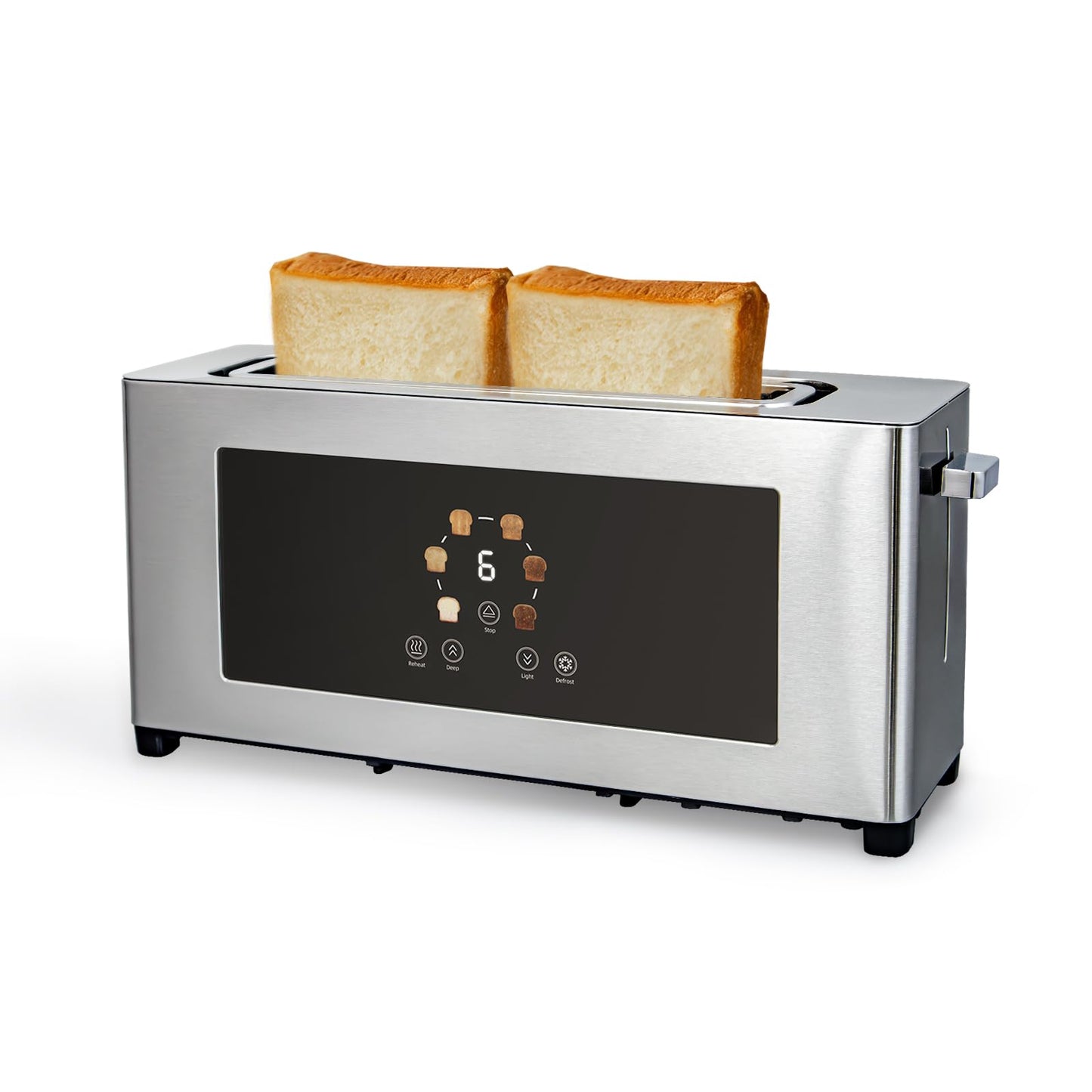 BBday 2 Slice Toaster with Touch Screen, Slim Toaster For Long Slice, 1.6" Wide Slot, 6 Browning Levels, 1000W Fast Heating, Slim Stainless Steel Design for Bagels, Baguettes, Compact Kitchen & RV Use