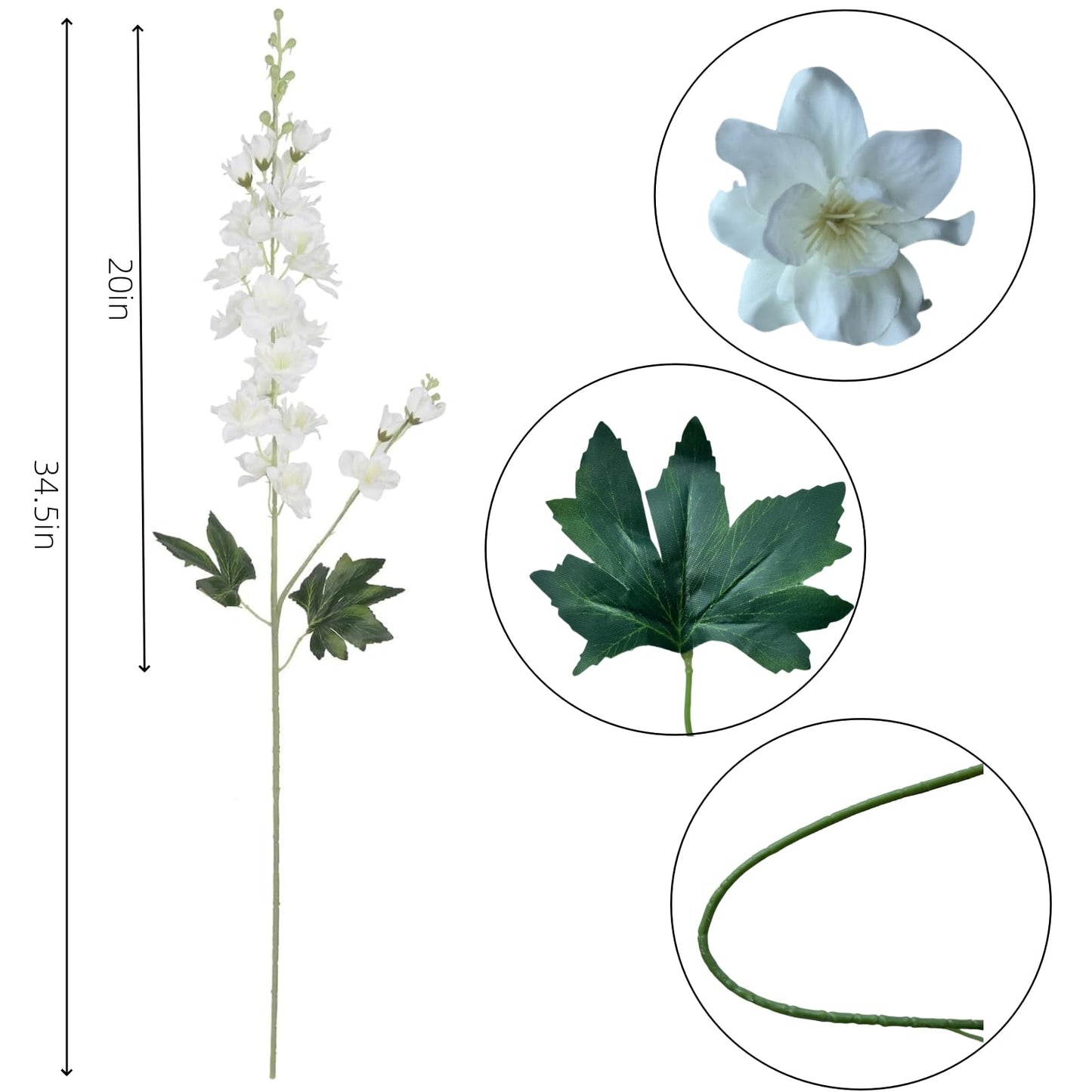 aunosit 8 pcs White Delphinium Artificial Flowers, 34.25''Artificial Snapdragon Flowers Tall Fake Flowers Silk Flowers Faux Delphinium Bulk for Tall Vase Home Wedding Garden Table Decor (White)